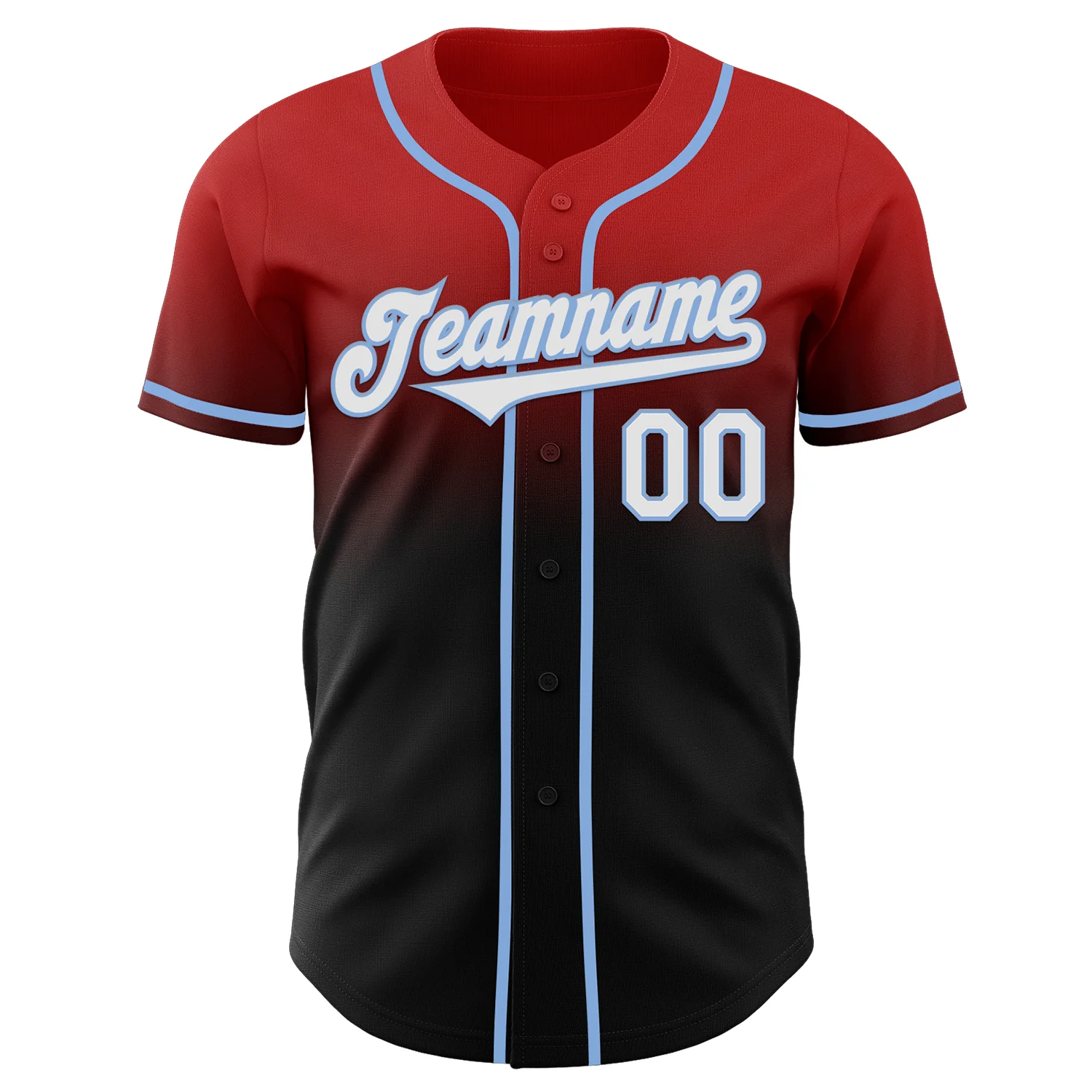 Custom Red Black-Light Blue Authentic Fade Fashion Baseball Jersey - Image 2