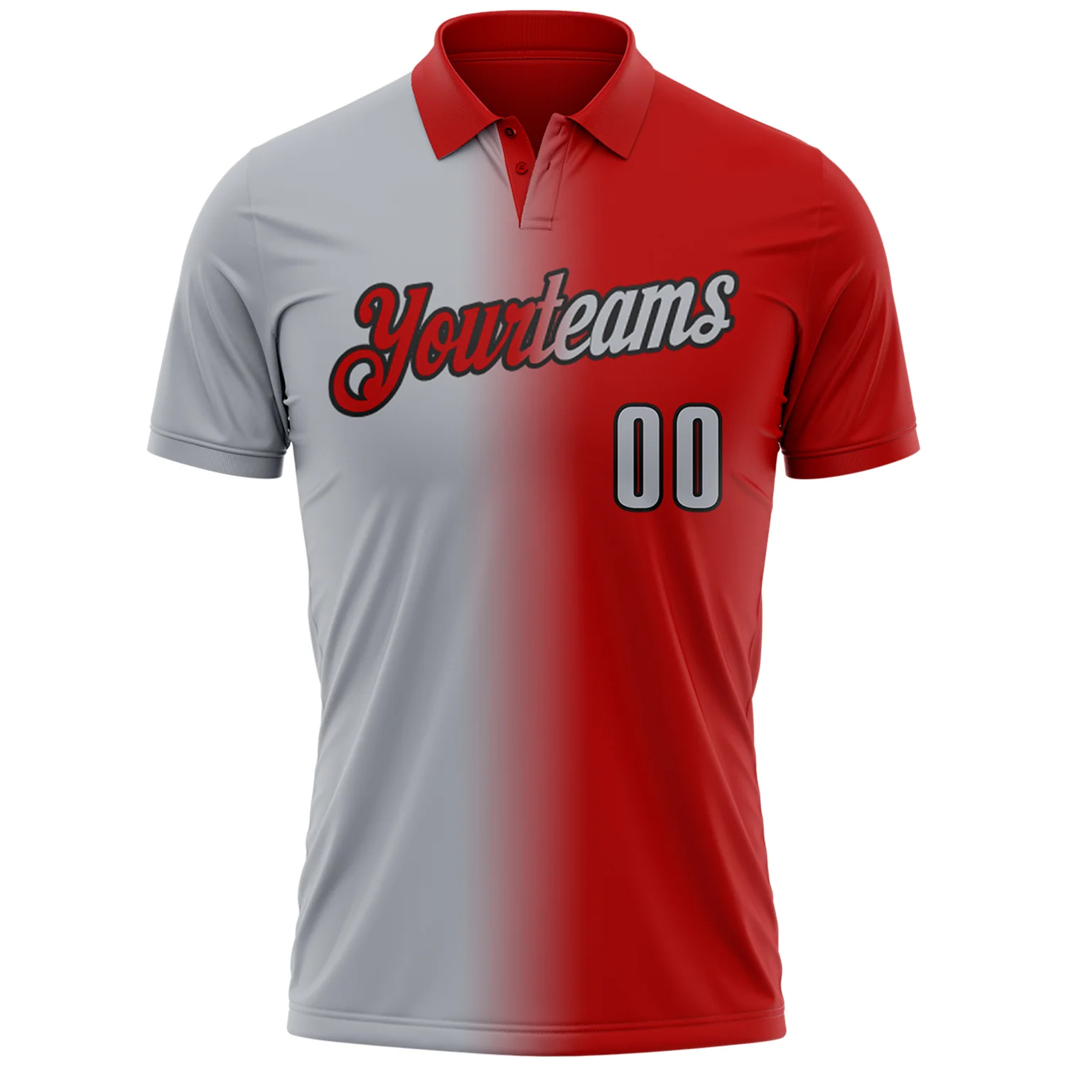 Custom Red Gray-Black 3D Gradient Fashion Performance Polo Shirt - Image 2