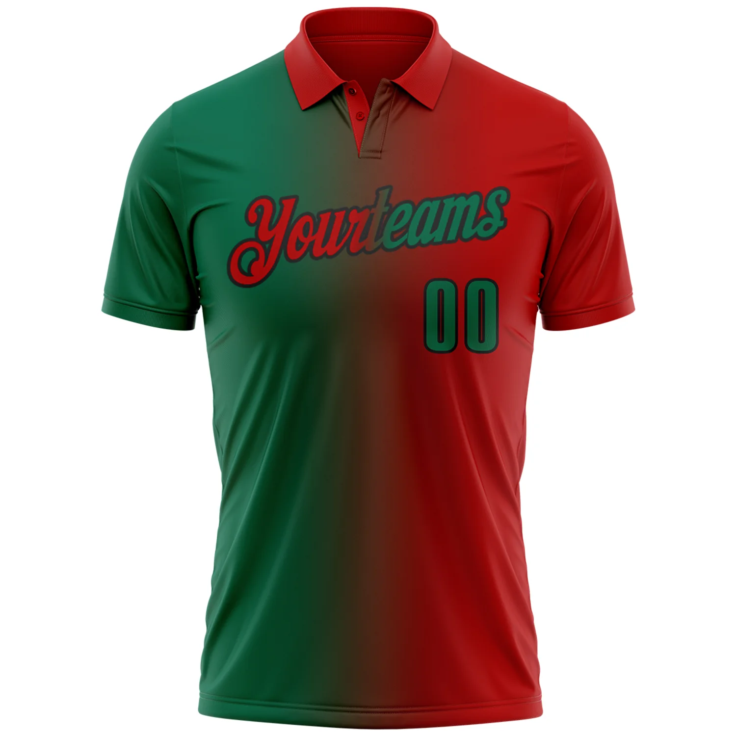 Custom Red Kelly Green-Black 3D Gradient Fashion Performance Polo Shirt - Image 2