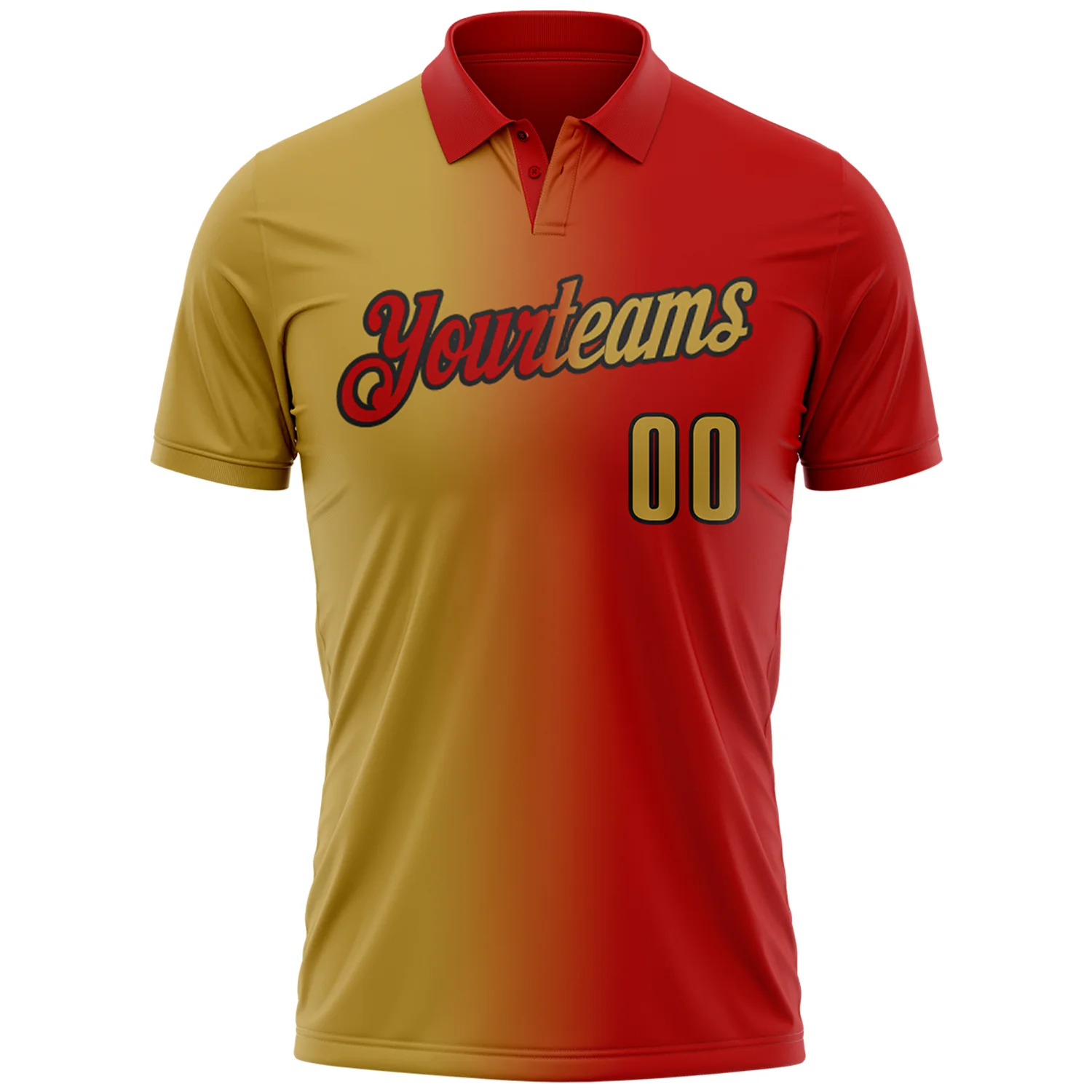 Custom Red Old Gold-Black 3D Gradient Fashion Performance Polo Shirt - Image 2