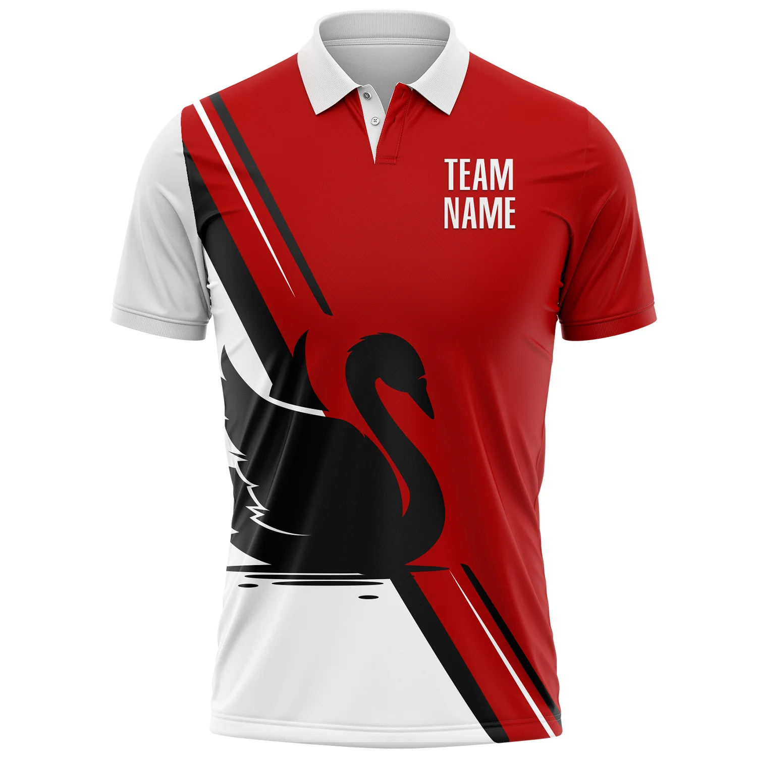 Custom Red White-Black 3D Pattern Design Animal Swan Performance Polo Shirt - Image 2