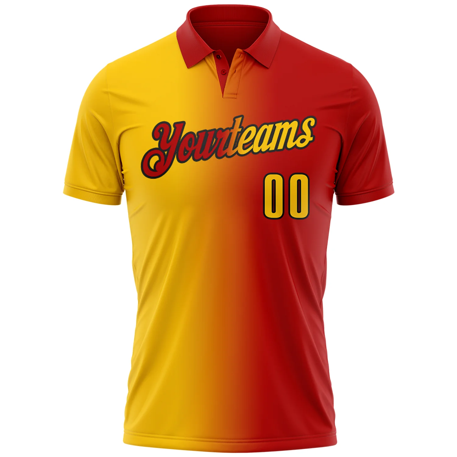 Custom Red Yellow-Black 3D Gradient Fashion Performance Polo Shirt - Image 2