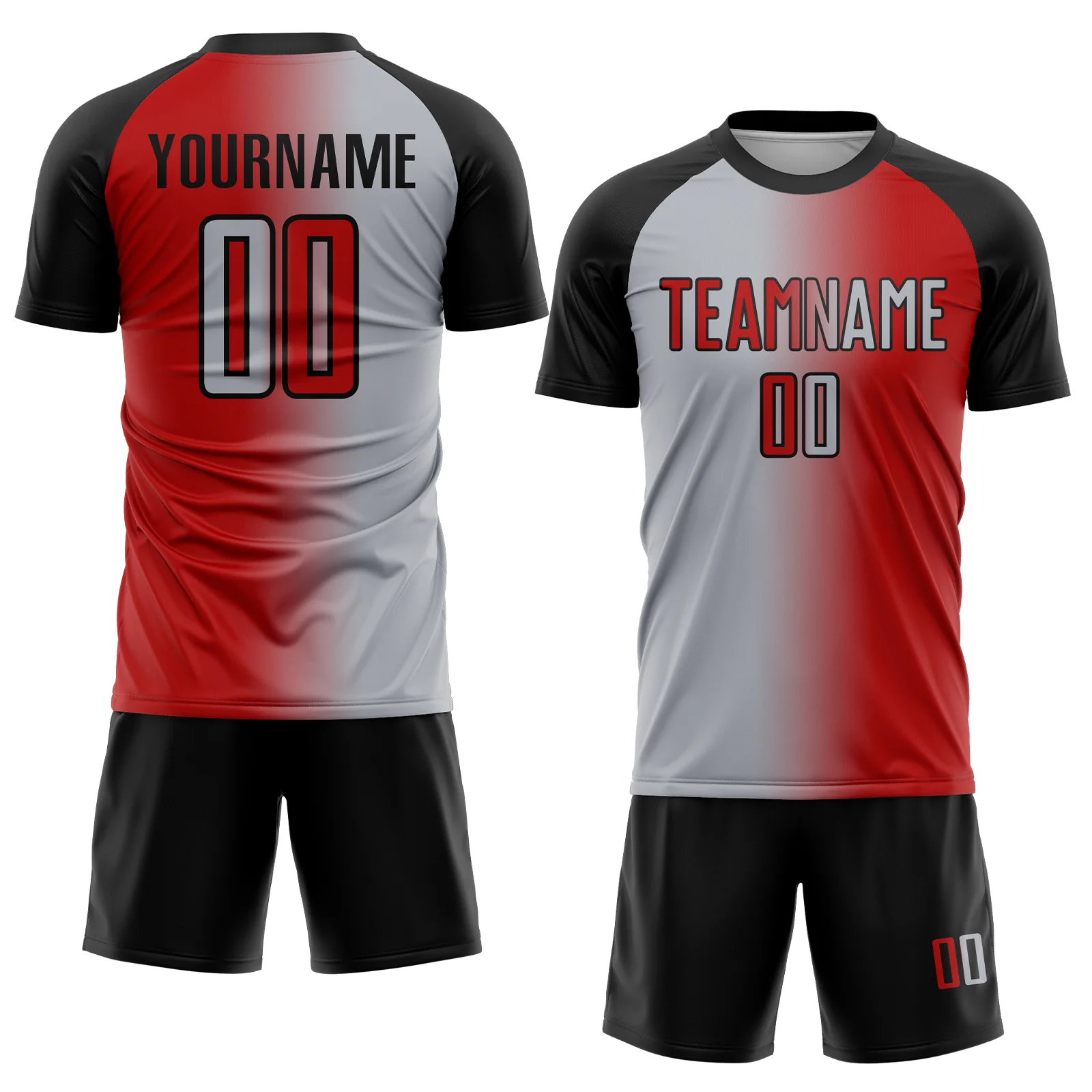 Custom Red Gray-Black Sublimation Gradient Fashion Soccer Uniform Jersey - Image 2