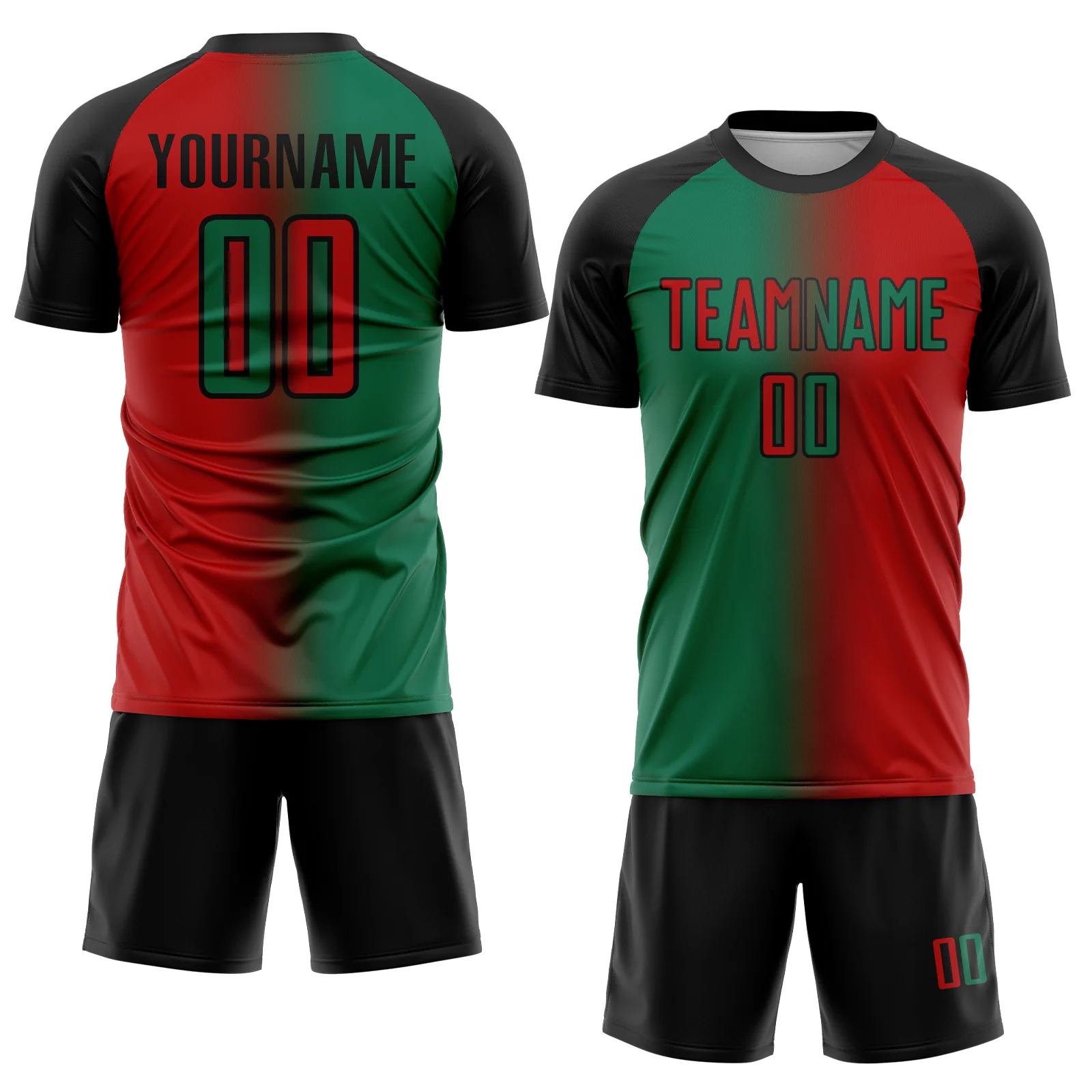 Custom Red Kelly Green-Black Sublimation Gradient Fashion Soccer Uniform Jersey - Image 2