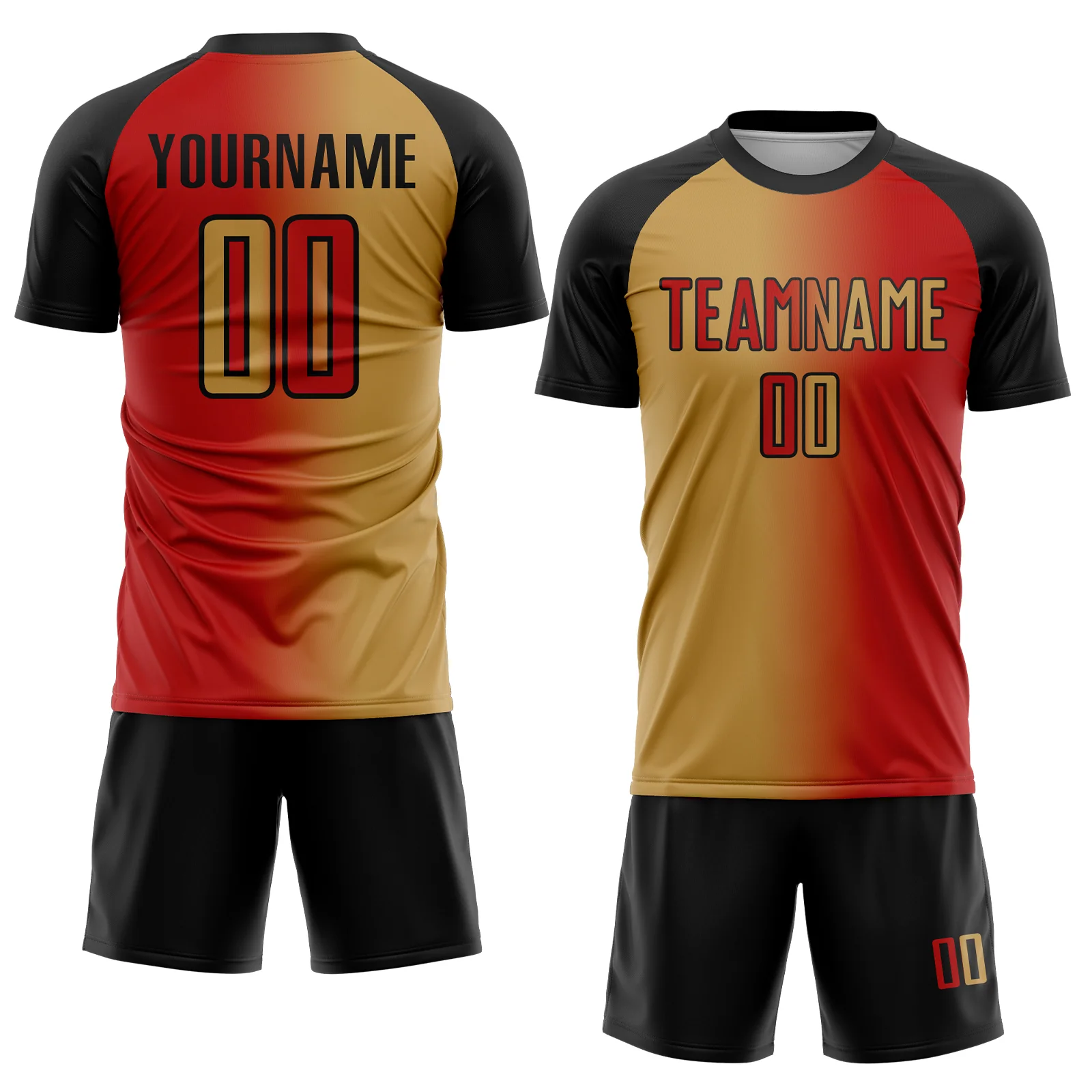 Custom Red Old Gold-Black Sublimation Gradient Fashion Soccer Uniform Jersey - Image 2