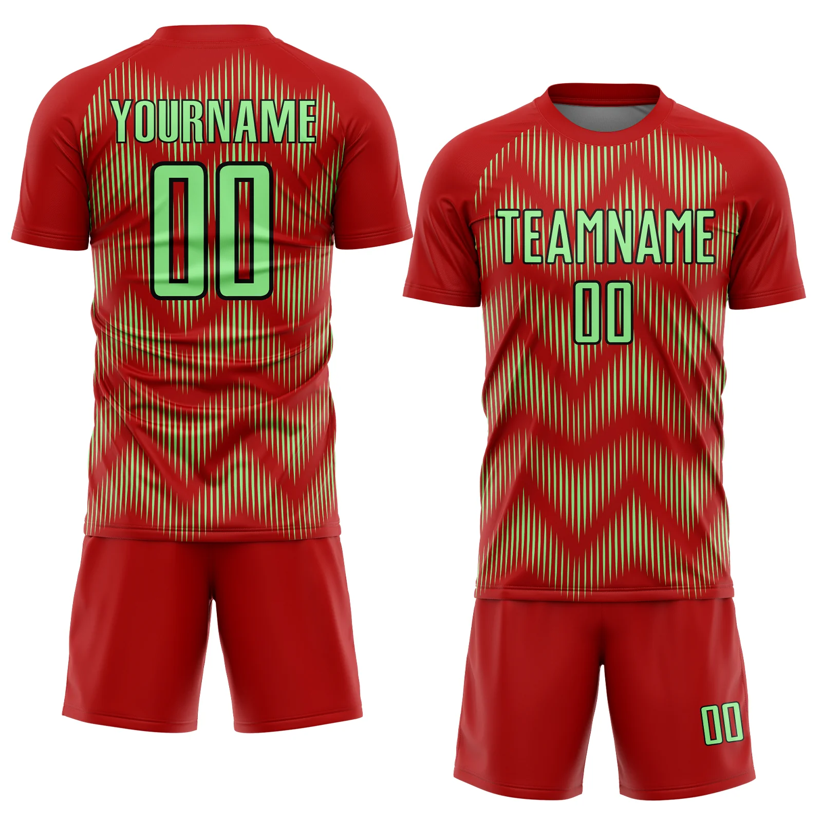 Custom Red Pea Green-Black Line Sublimation Soccer Uniform Jersey - Image 2