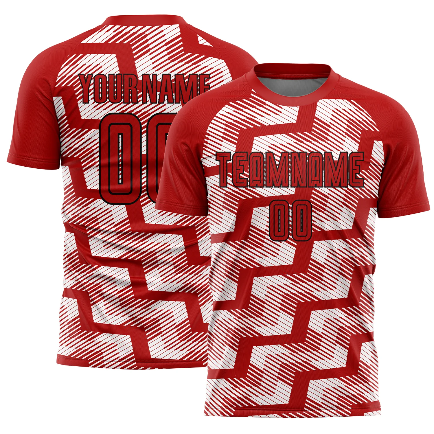 Custom Red Black-White Line Sublimation Soccer Uniform Jersey