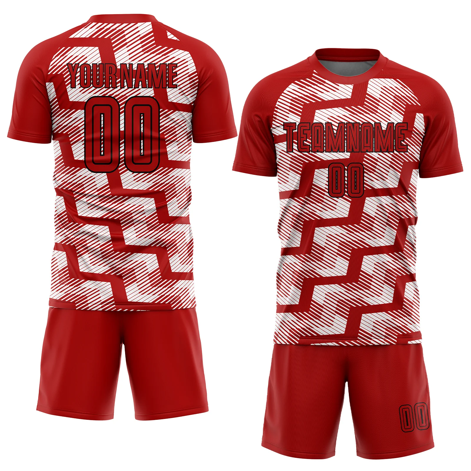 Custom Red Black-White Line Sublimation Soccer Uniform Jersey - Image 2