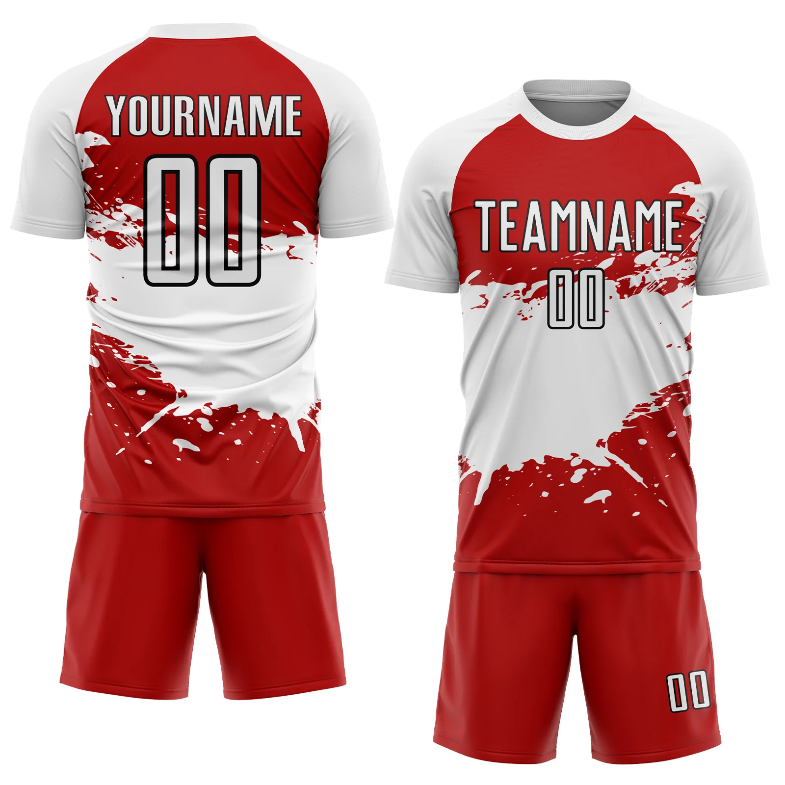 Custom Red White-Black Splash Sublimation Soccer Uniform Jersey - Image 2