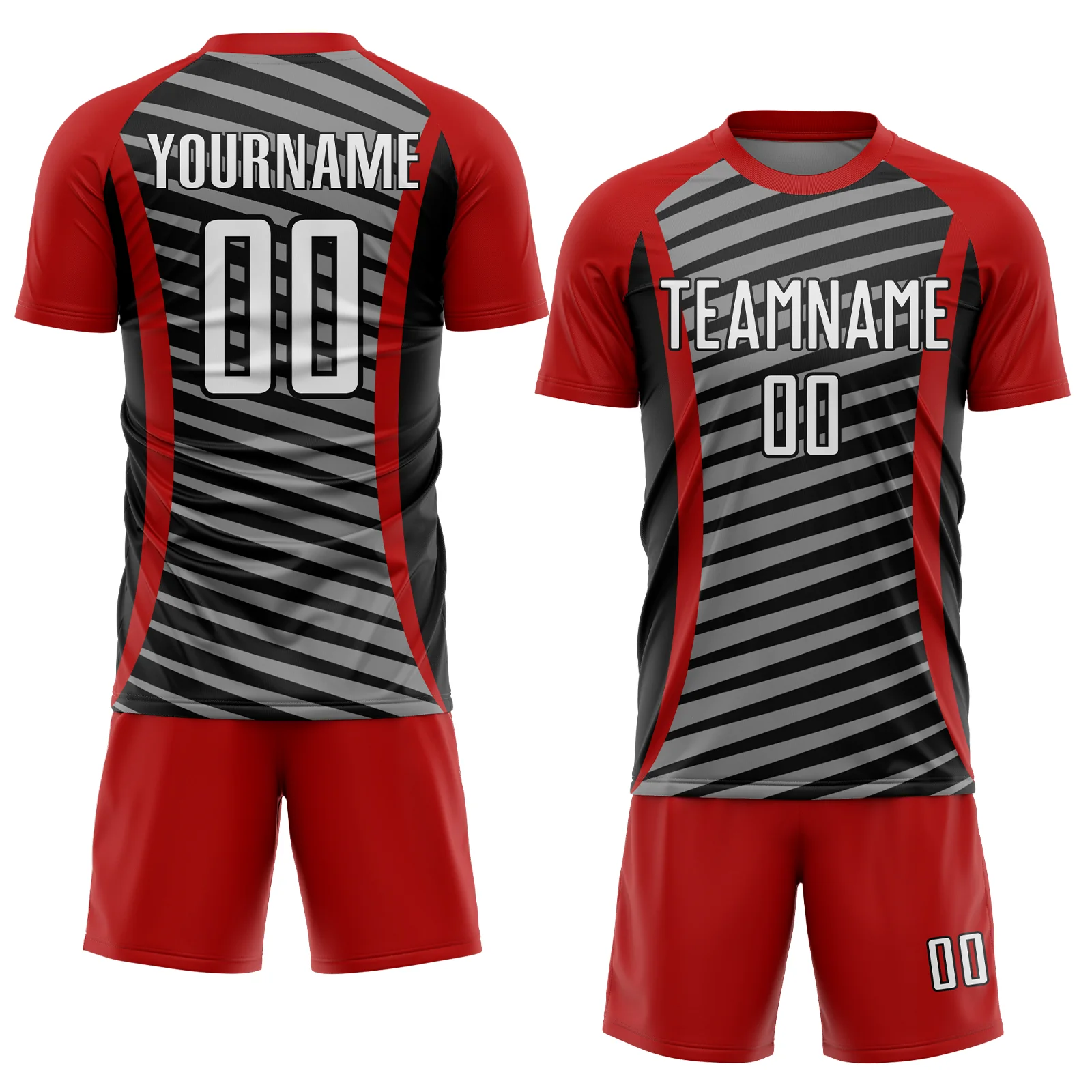Custom Red White-Black Stripe Line Sublimation Soccer Uniform Jersey - Image 2