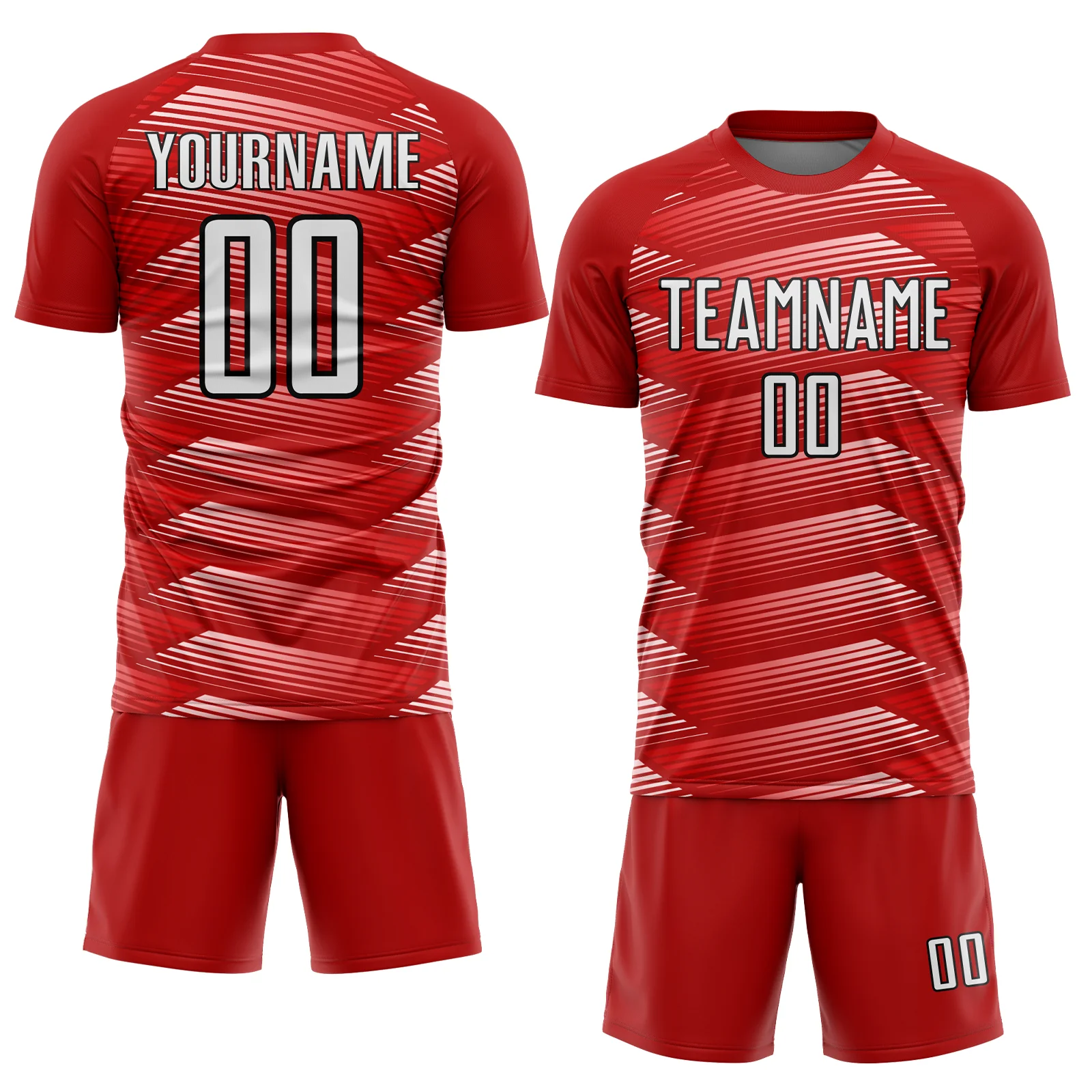 Custom Red White-Black Stripe Line Sublimation Soccer Uniform Jersey - Image 2