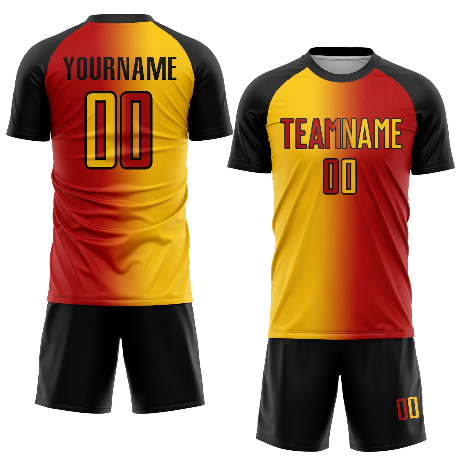 Custom Red Yellow-Black Sublimation Gradient Fashion Soccer Uniform Jersey - Image 2