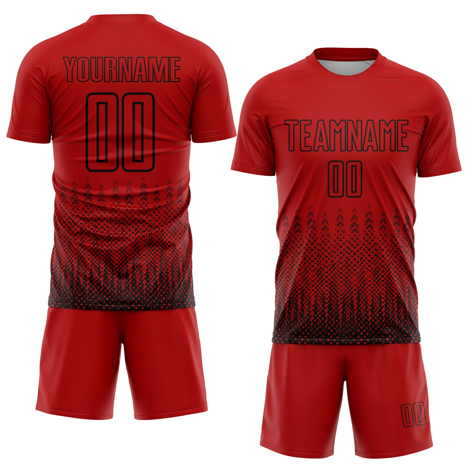 Custom Red Black Geometric Shape Sublimation Soccer Uniform Jersey - Image 2