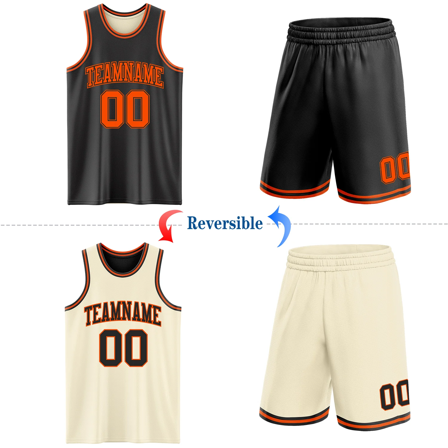 Custom Reversible Black Orange Double Side Sublimation Basketball Suit Jersey - Image 2
