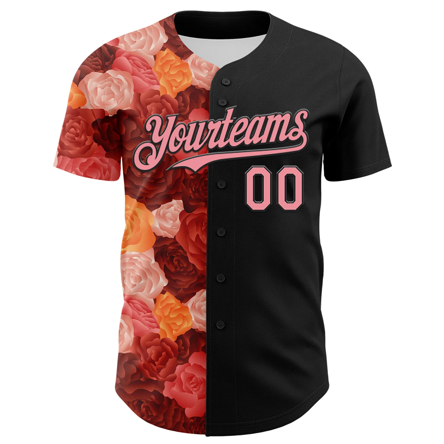 Custom Black Medium Pink 3D Ambartive Rose Pattern Authentic Baseball Jersey - Image 2