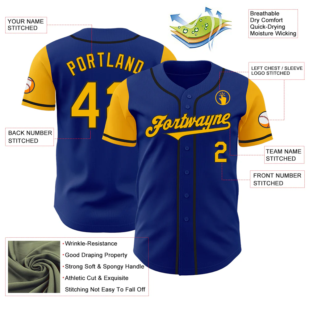 Custom Royal Gold-Black Authentic Two Tone Baseball Jersey - Image 3