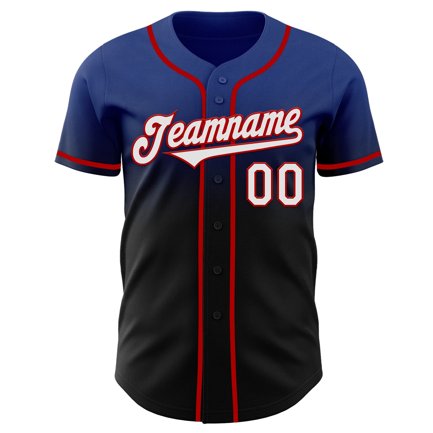 Custom Royal Black-Red Authentic Fade Fashion Baseball Jersey - Image 2