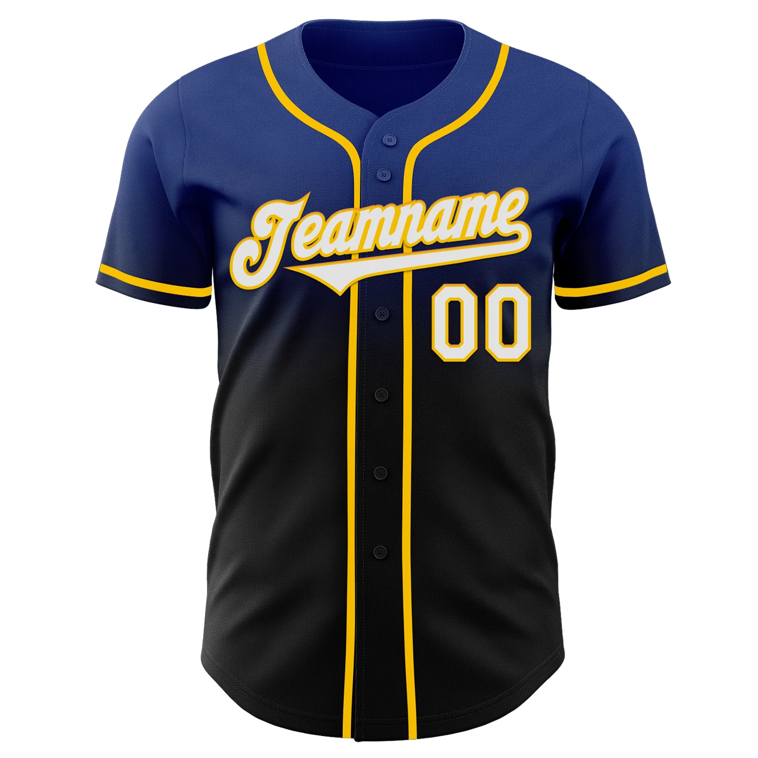 Custom Royal Black-Yellow Authentic Fade Fashion Baseball Jersey - Image 2