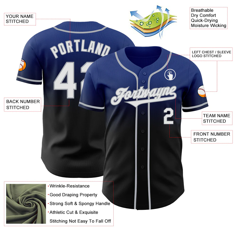 Custom Royal Black-Gray Authentic Fade Fashion Baseball Jersey - Image 3