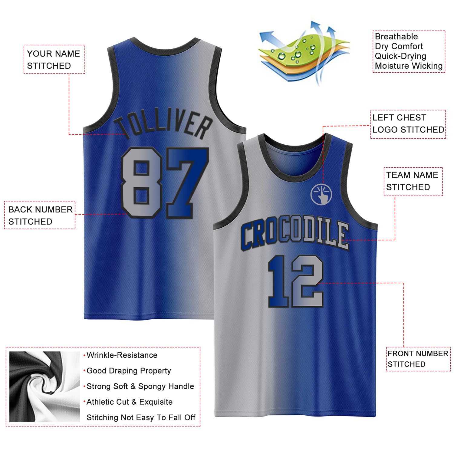 Custom Royal Gray-Black Authentic Gradient Fashion Basketball Jersey - Image 3