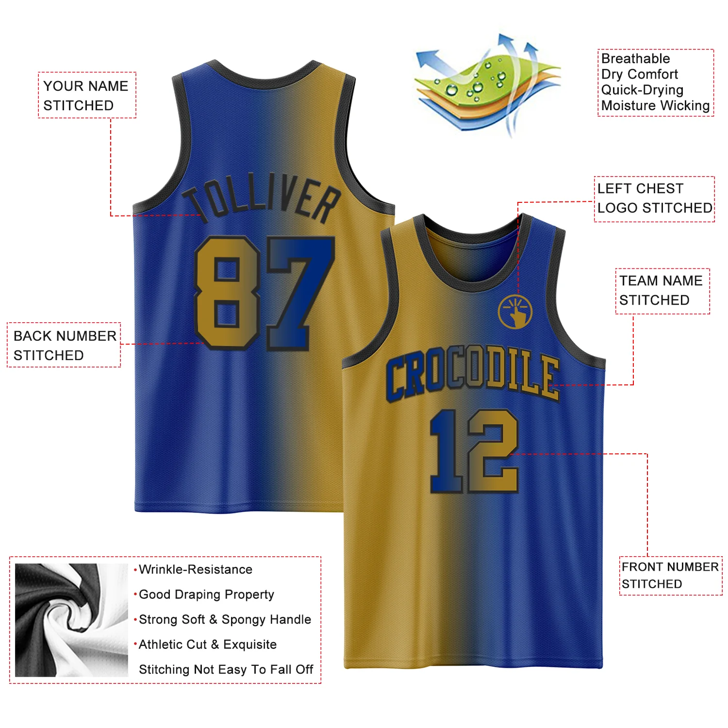 Custom Royal Old Gold-Black Authentic Gradient Fashion Basketball Jersey - Image 3