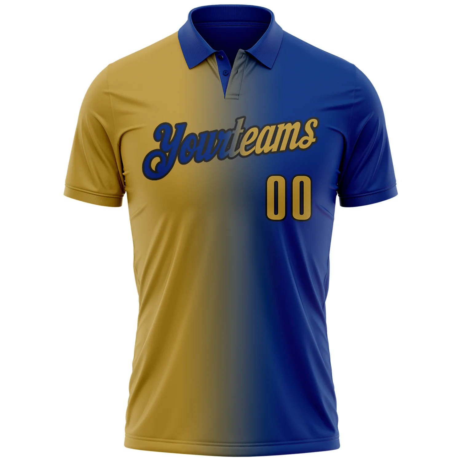 Custom Royal Old Gold-Black 3D Gradient Fashion Performance Polo Shirt - Image 2