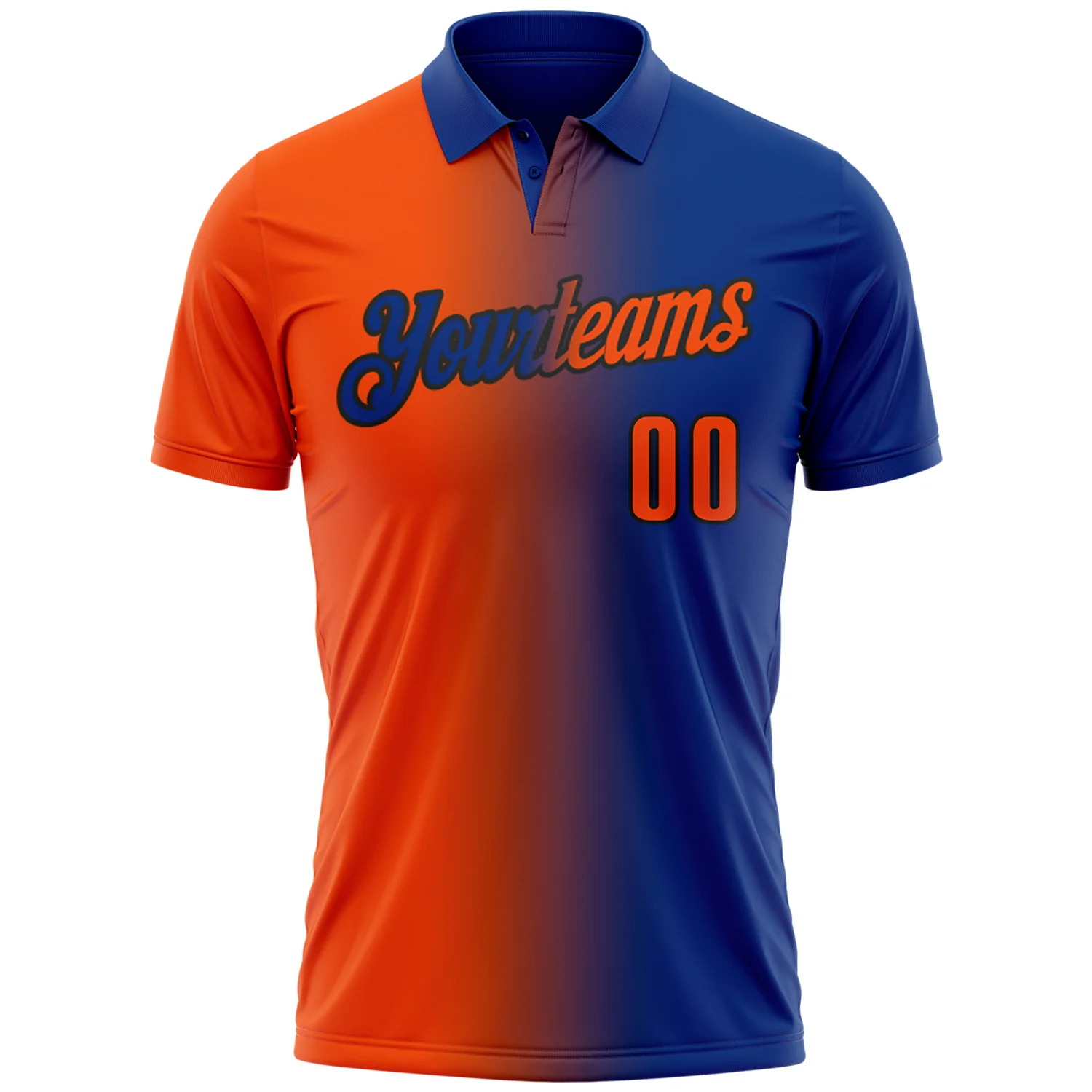 Custom Royal Orange-Black 3D Gradient Fashion Performance Polo Shirt - Image 2