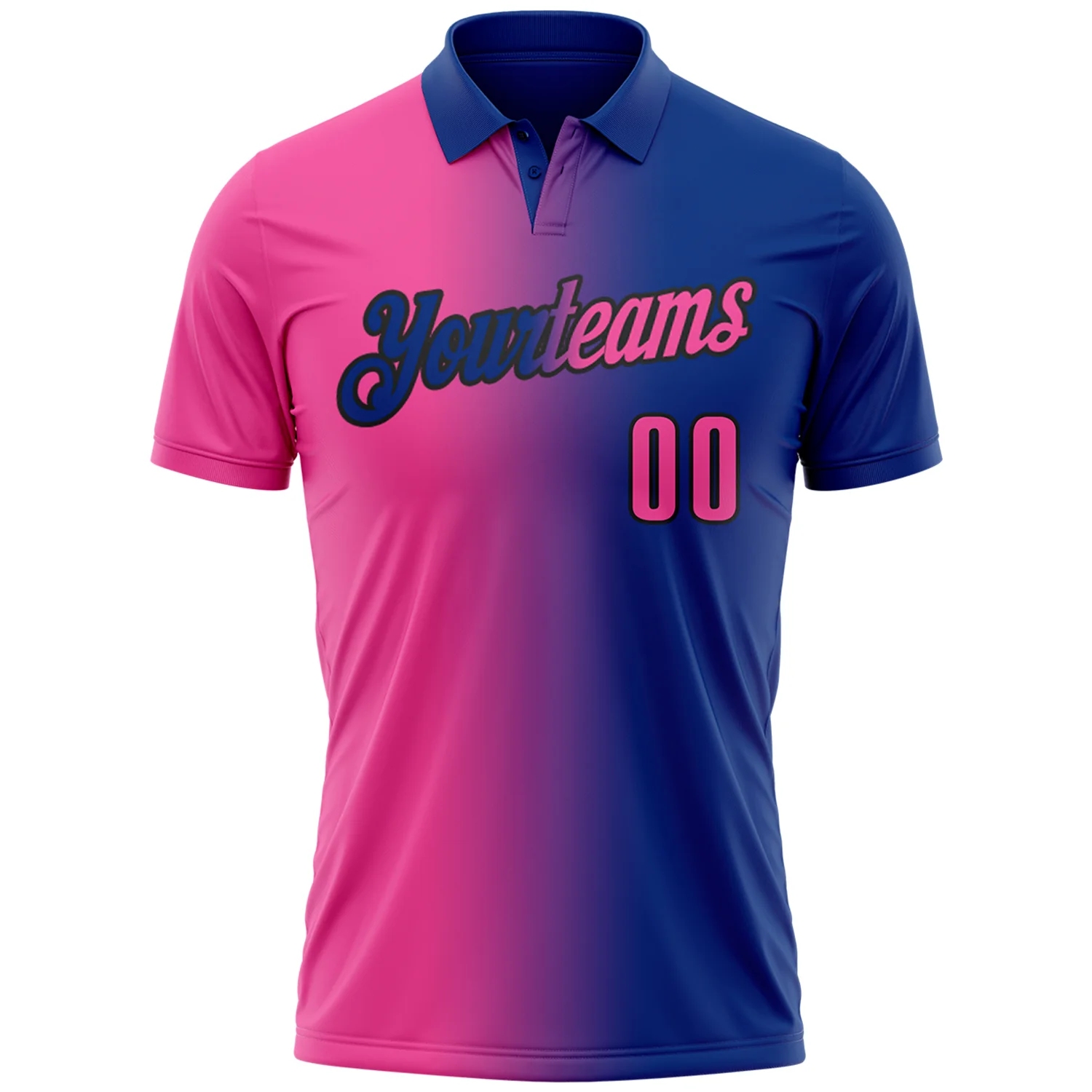 Custom Royal Pink-Black 3D Gradient Fashion Performance Polo Shirt - Image 2