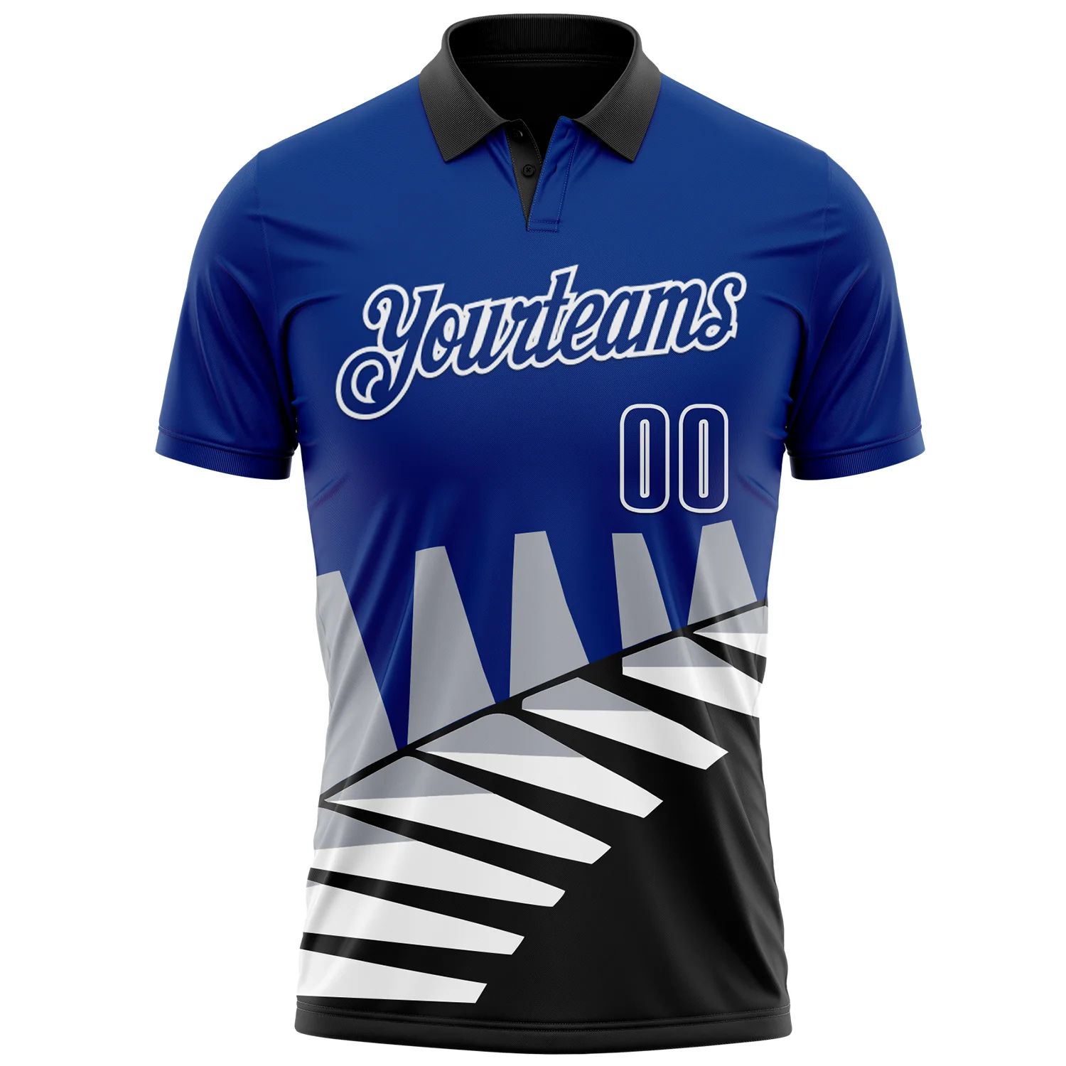 Custom Royal Black Gray-White 3D Pattern Design Geometric Shapes Performance Polo Shirt - Image 2