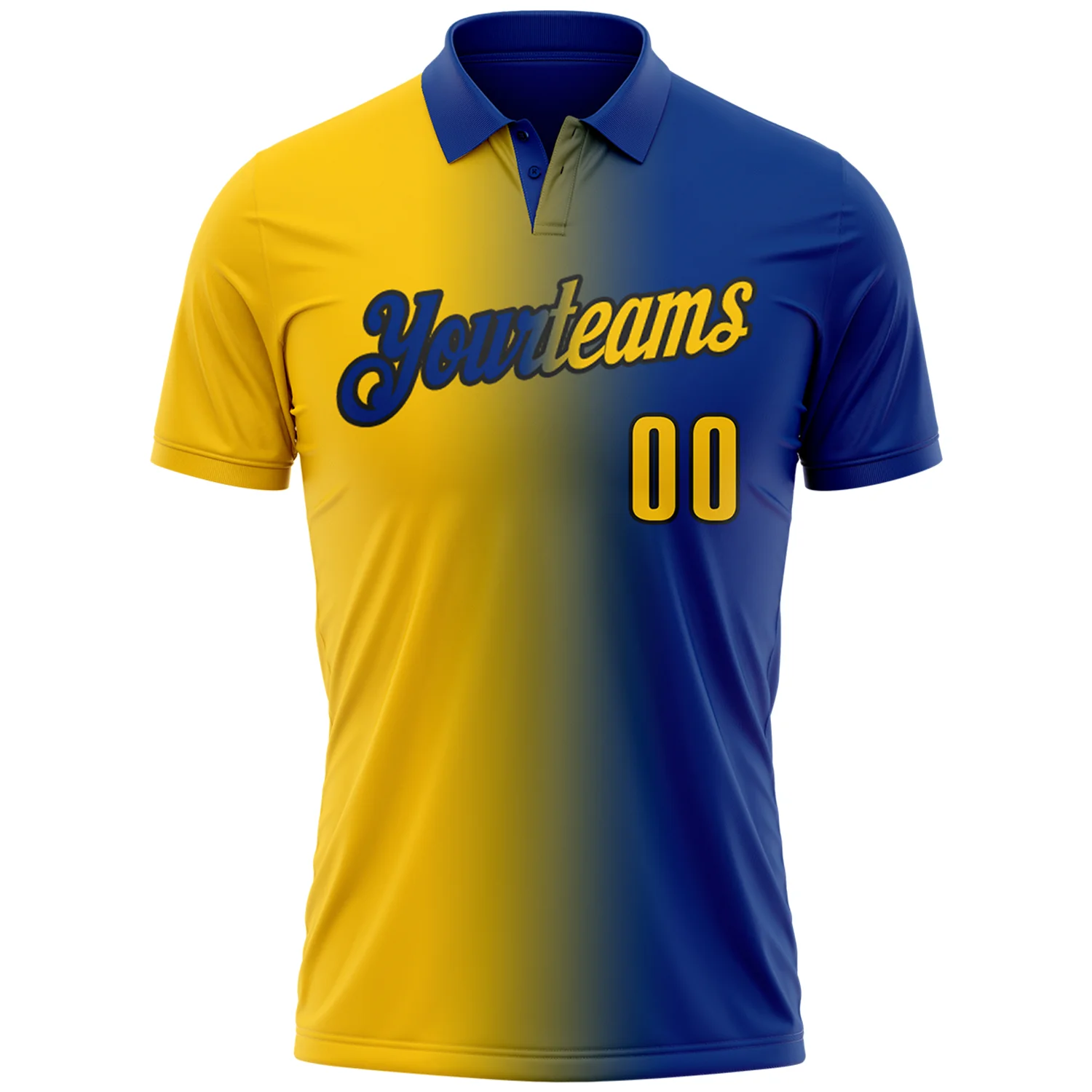Custom Royal Yellow-Black 3D Gradient Fashion Performance Polo Shirt - Image 2