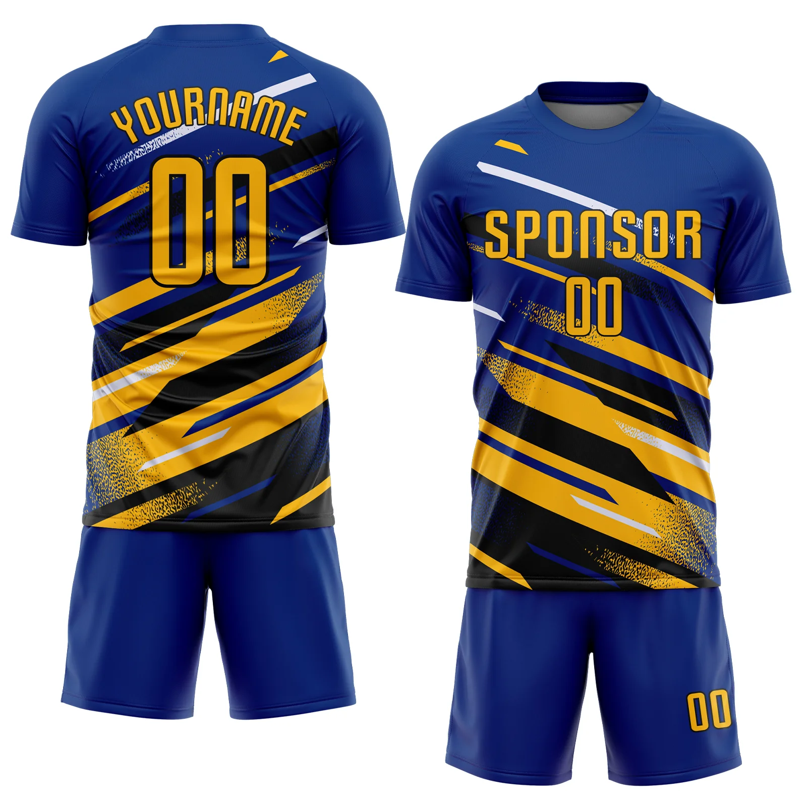Custom Royal Gold Black-White Grunge Stripe And Grainy Sports Sublimation Soccer Uniform Jersey - Image 2
