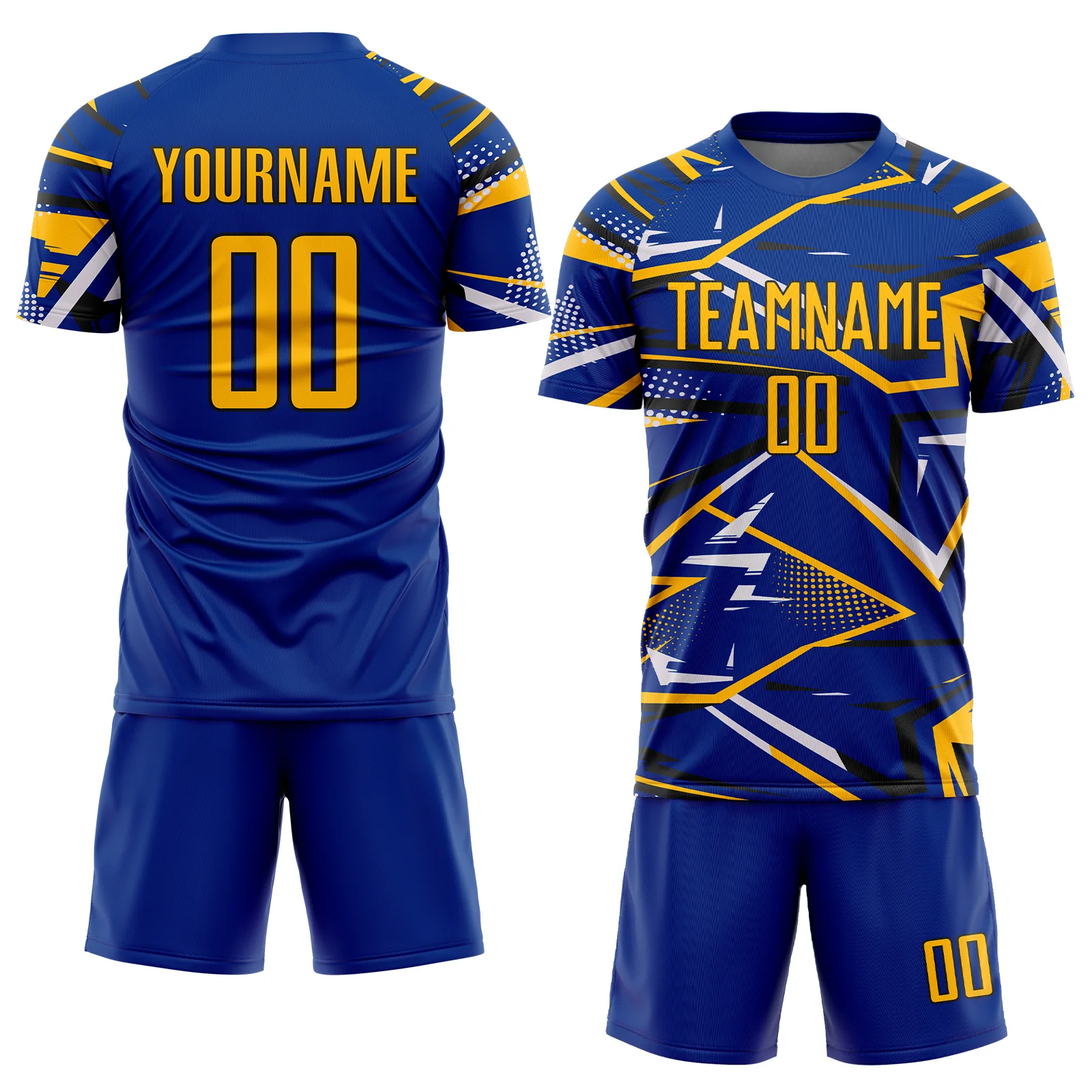Custom Royal Gold Black-White Abstract Geometric Stripes Sports Sublimation Soccer Uniform Jersey - Image 2