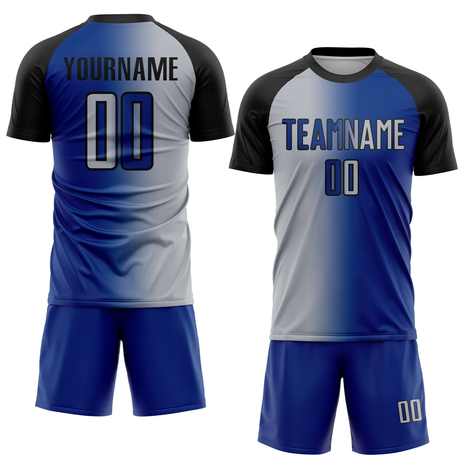 Custom Royal Gray-Black Sublimation Gradient Fashion Soccer Uniform Jersey - Image 2