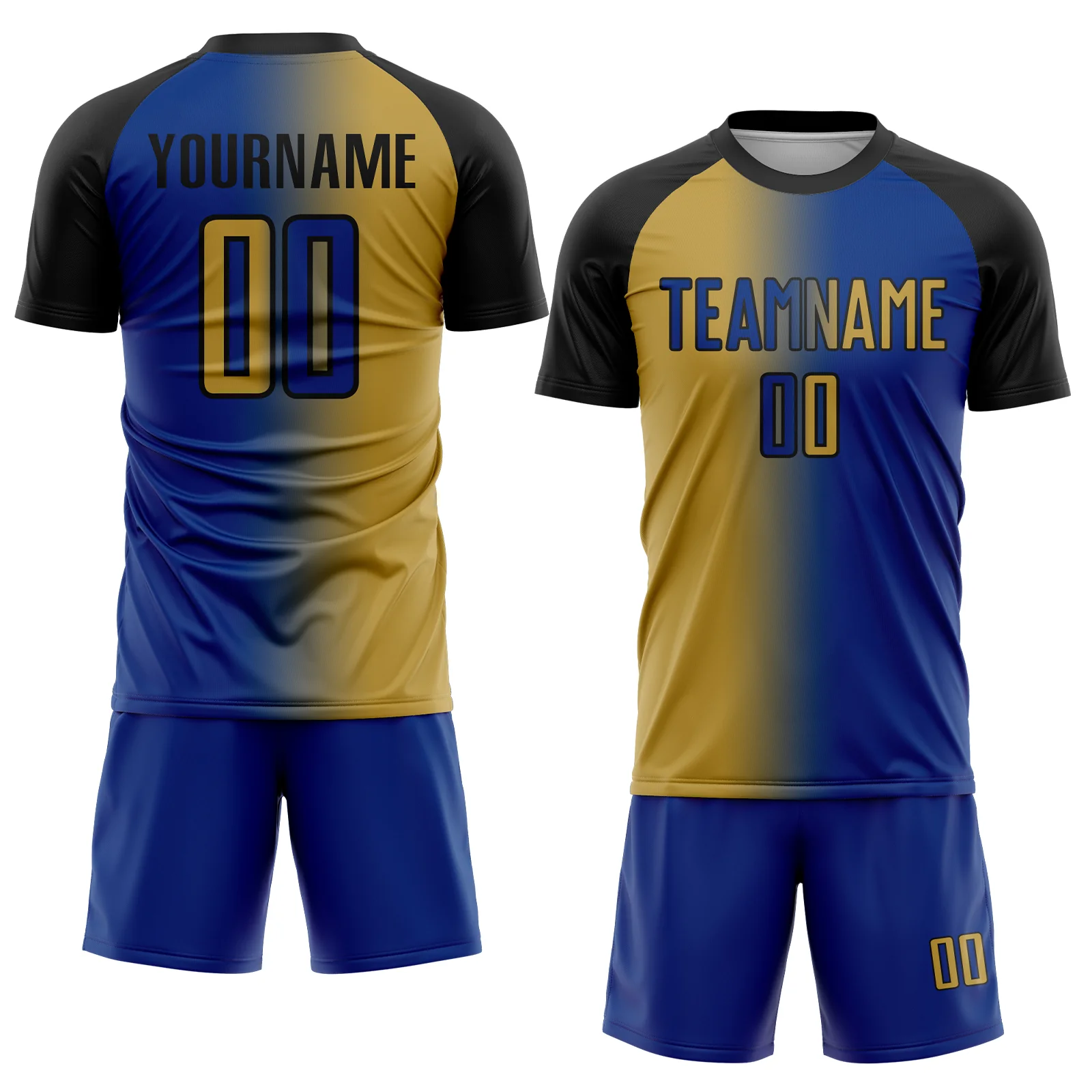 Custom Royal Old Gold-Black Sublimation Gradient Fashion Soccer Uniform Jersey - Image 2