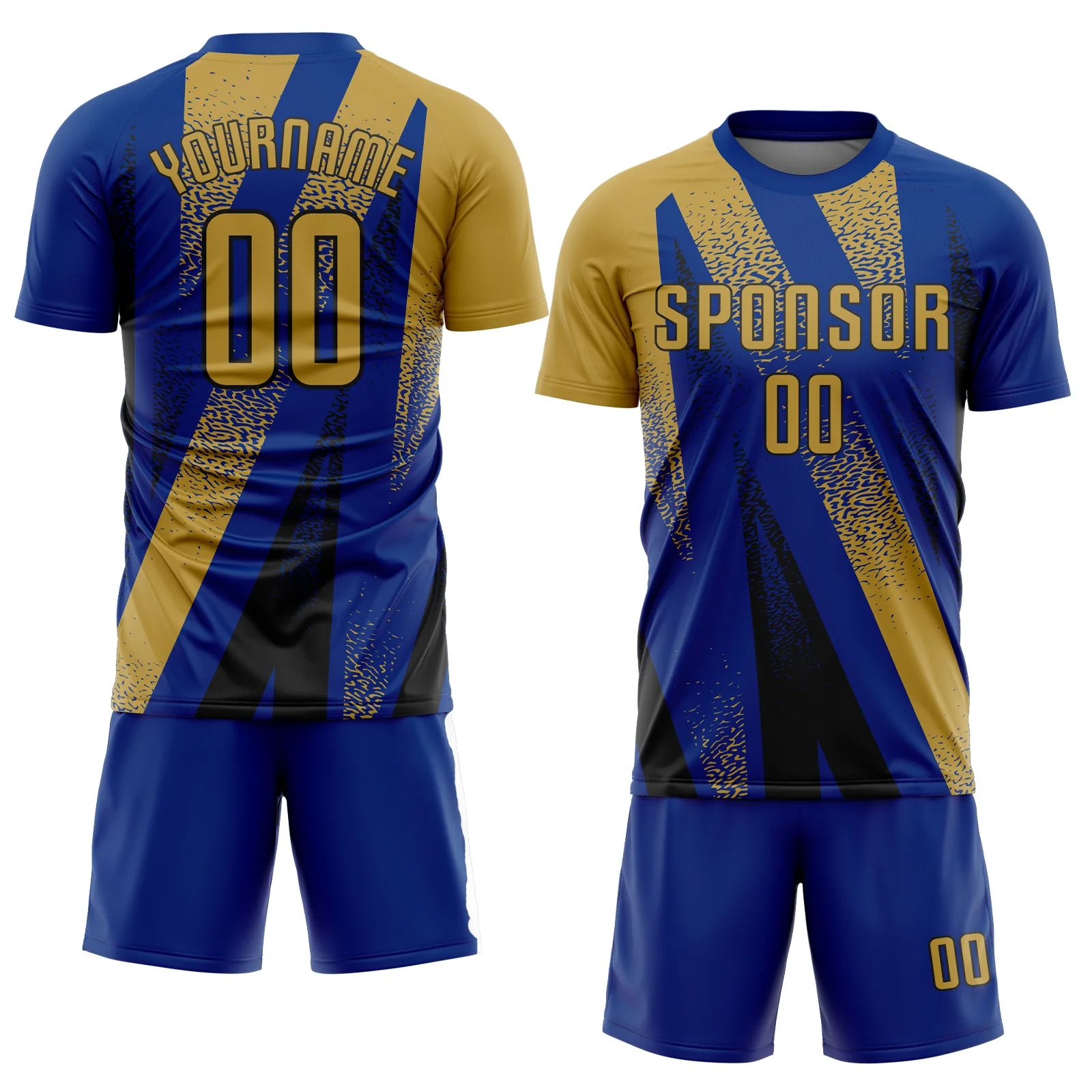 Custom Royal Old Gold-Black Radial Burst Sports Sublimation Soccer Uniform Jersey - Image 2