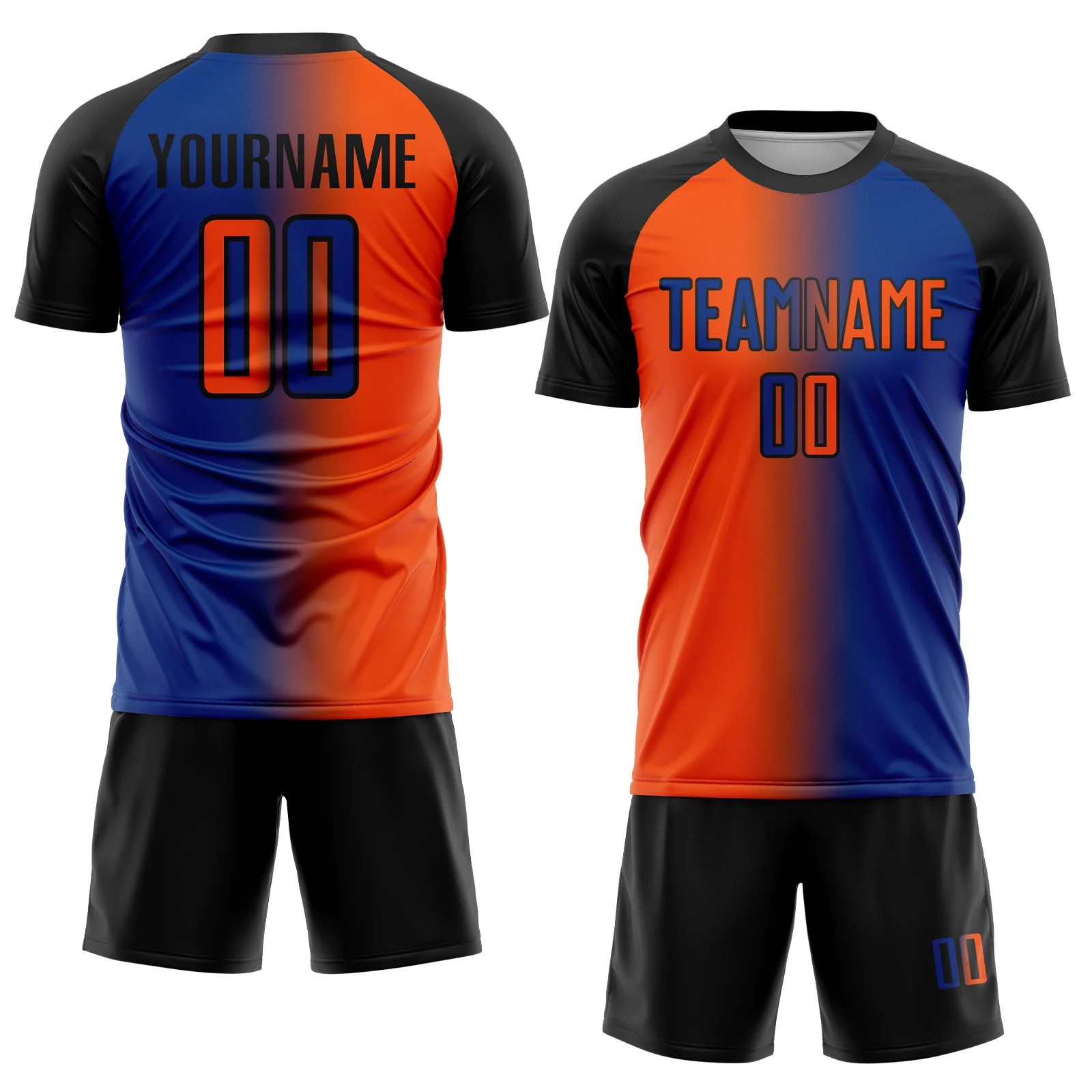 Custom Royal Orange-Black Sublimation Gradient Fashion Soccer Uniform Jersey - Image 2