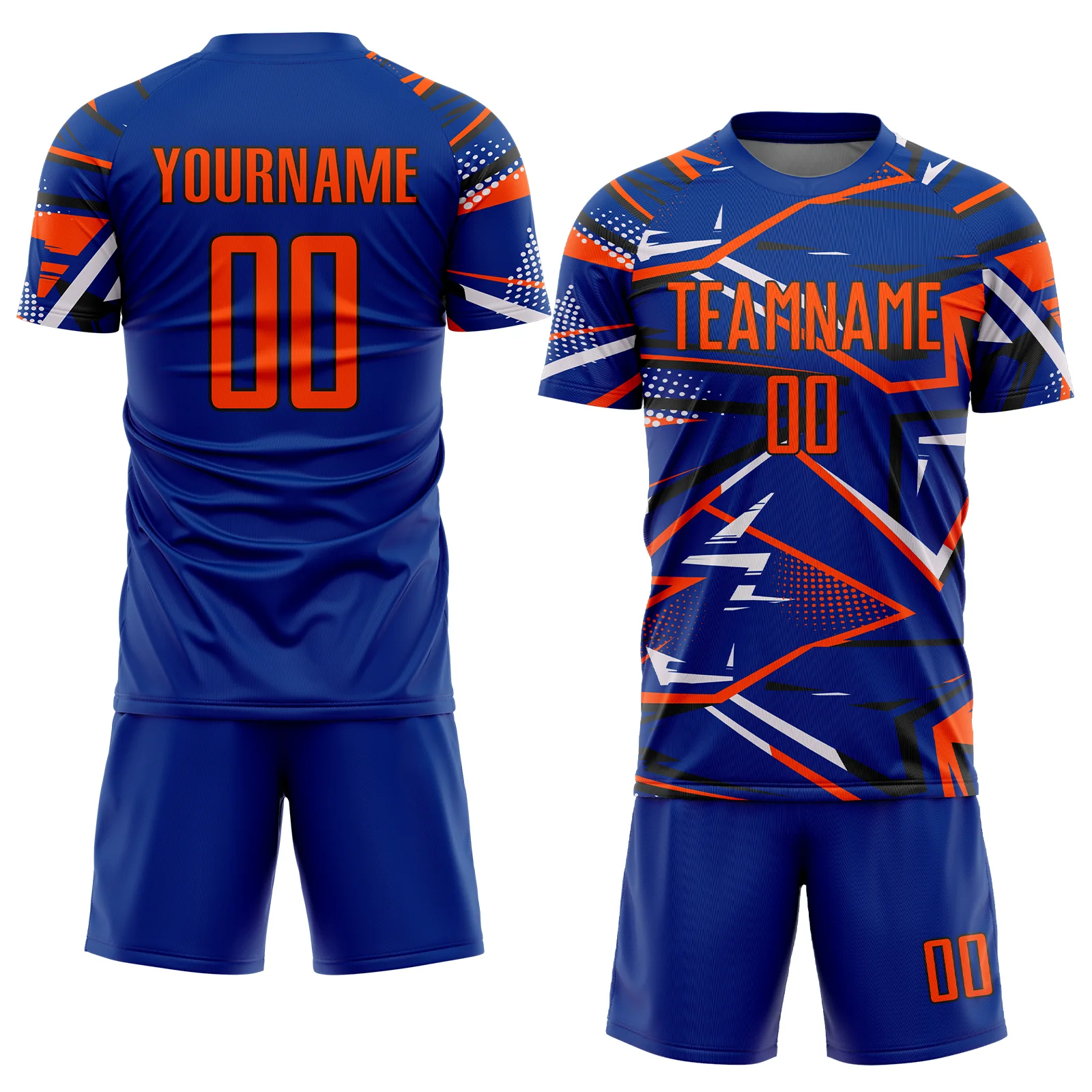 Custom Royal Orange Black-White Abstract Geometric Stripes Sports Sublimation Soccer Uniform Jersey - Image 2