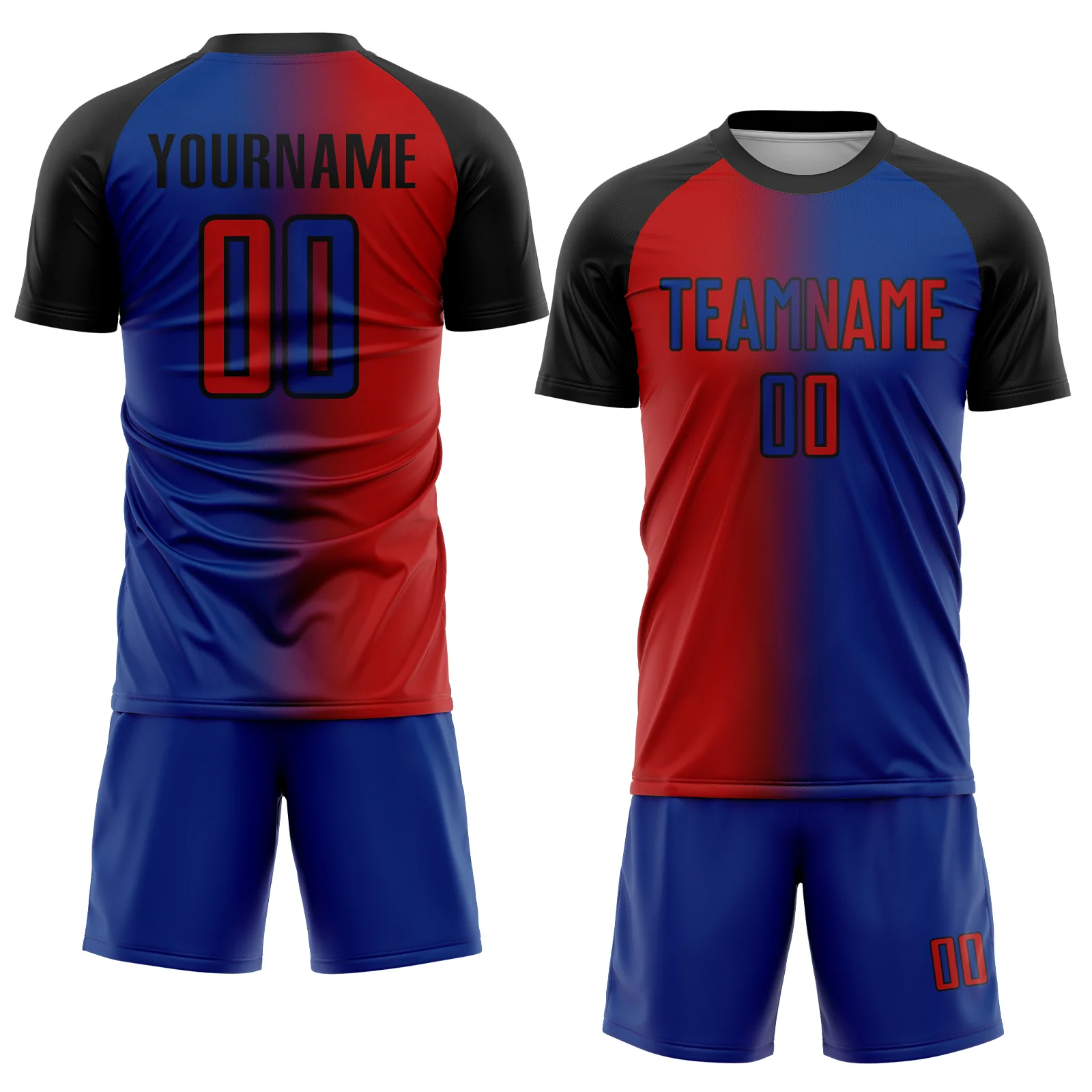 Custom Royal Red-Black Sublimation Gradient Fashion Soccer Uniform Jersey - Image 2