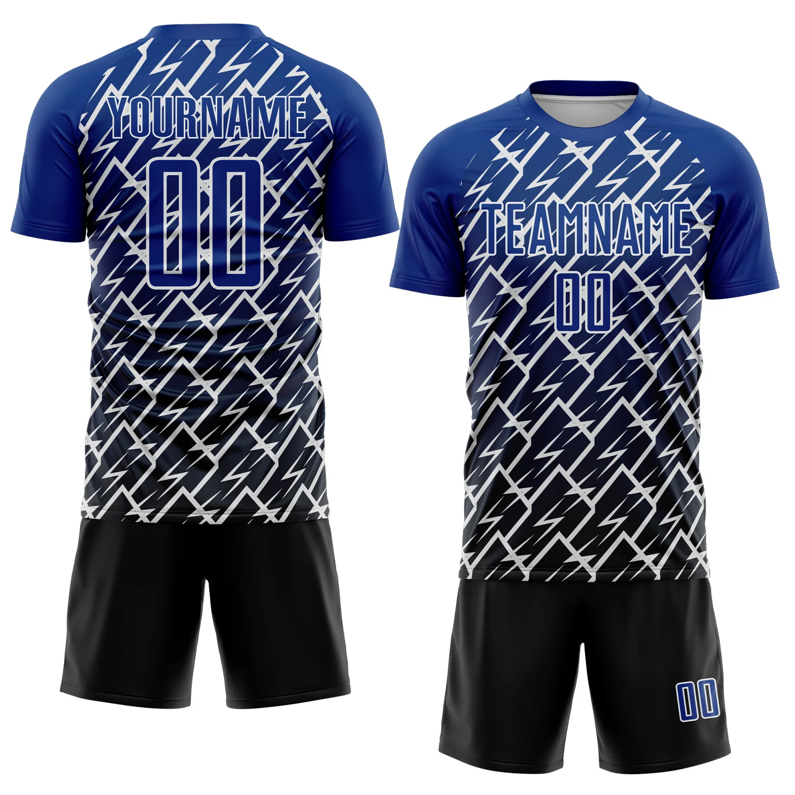 Custom Royal Black-White Lightning Sports Sublimation Soccer Uniform Jersey - Image 2