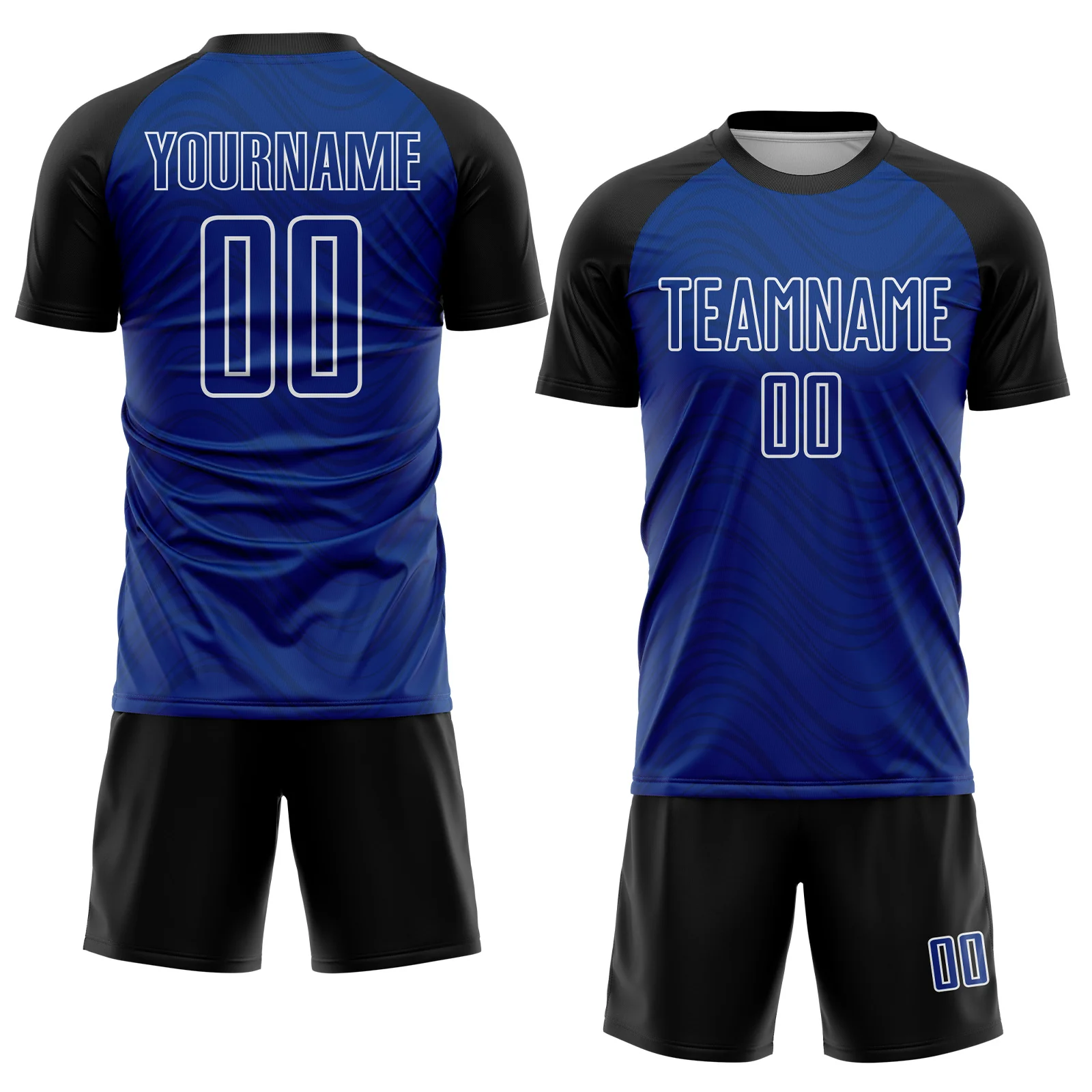 Custom Royal Black-White Wavy Lines Sports Sublimation Soccer Uniform Jersey - Image 2
