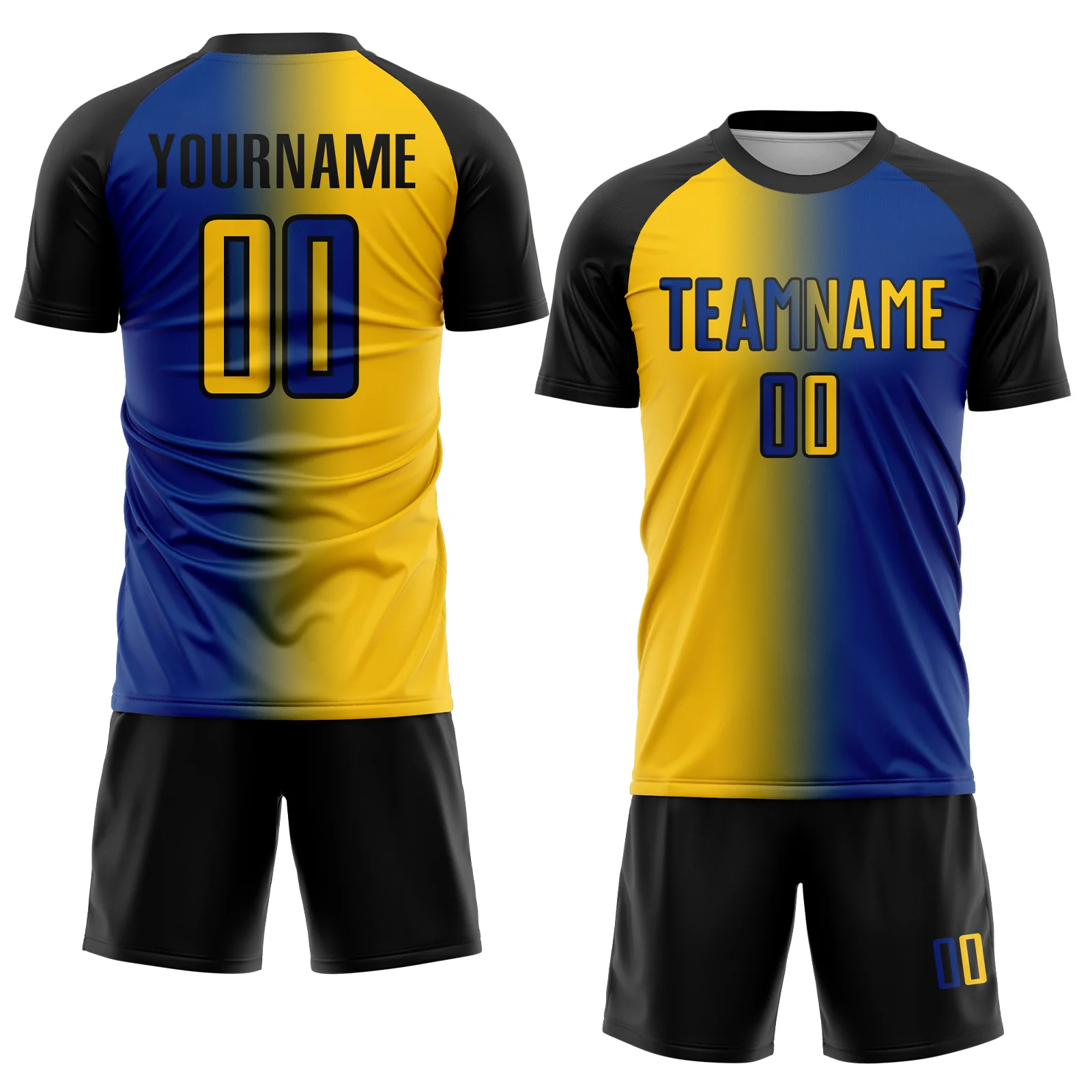 Custom Royal Yellow-Black Sublimation Gradient Fashion Soccer Uniform Jersey - Image 2
