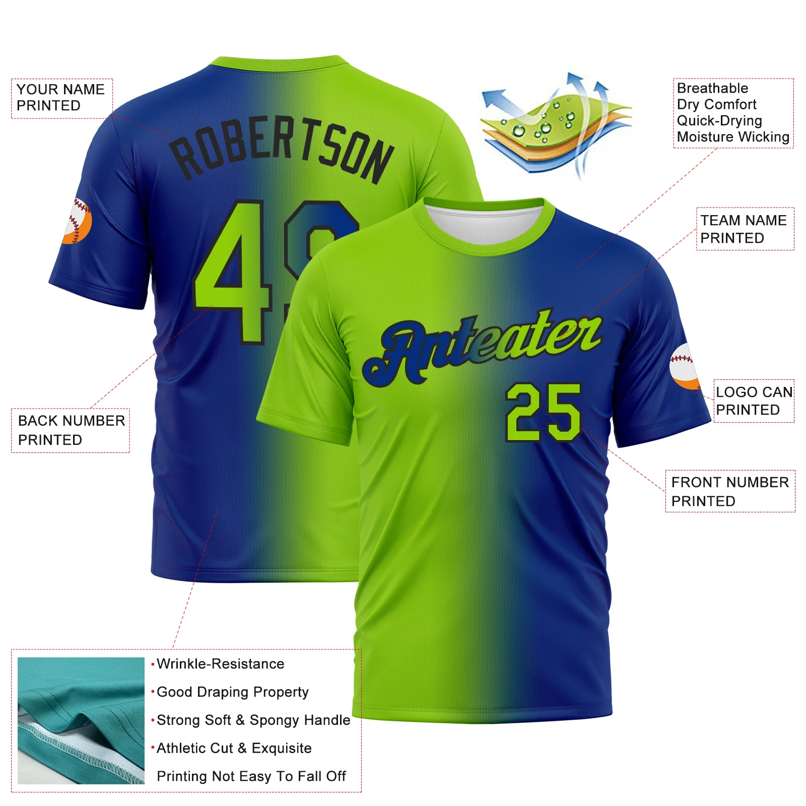 Custom Royal Neon Green-Black Gradient Fashion Performance T-Shirt - Image 3