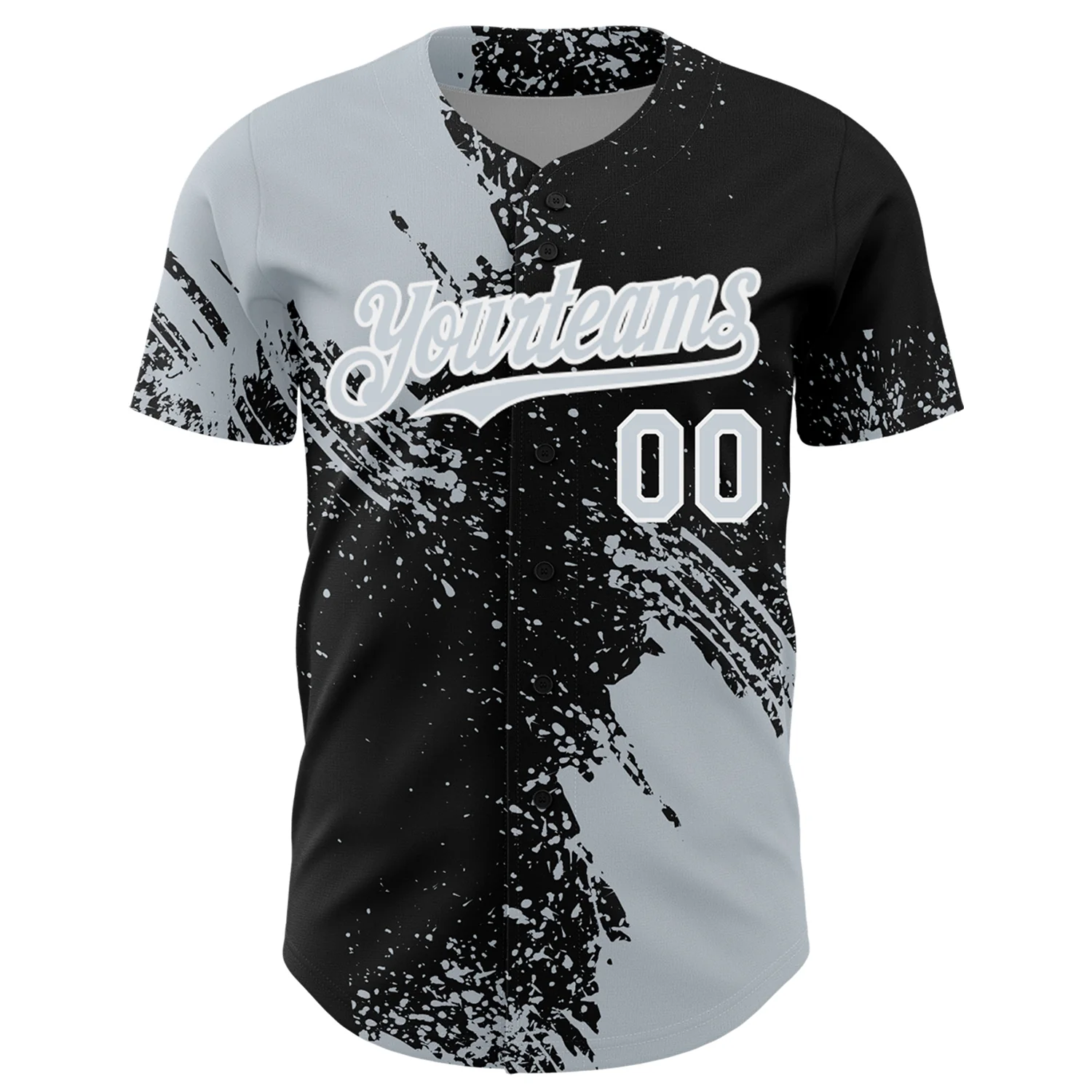 Custom Silver Black-White 3D Pattern Design Abstract Brush Stroke Authentic Baseball Jersey - Image 2