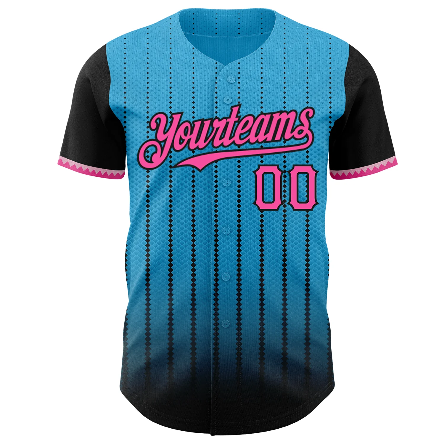 Custom Sky Blue Pink-Black 3D Pattern Design Gradient Geometric Shape Authentic Baseball Jersey - Image 2