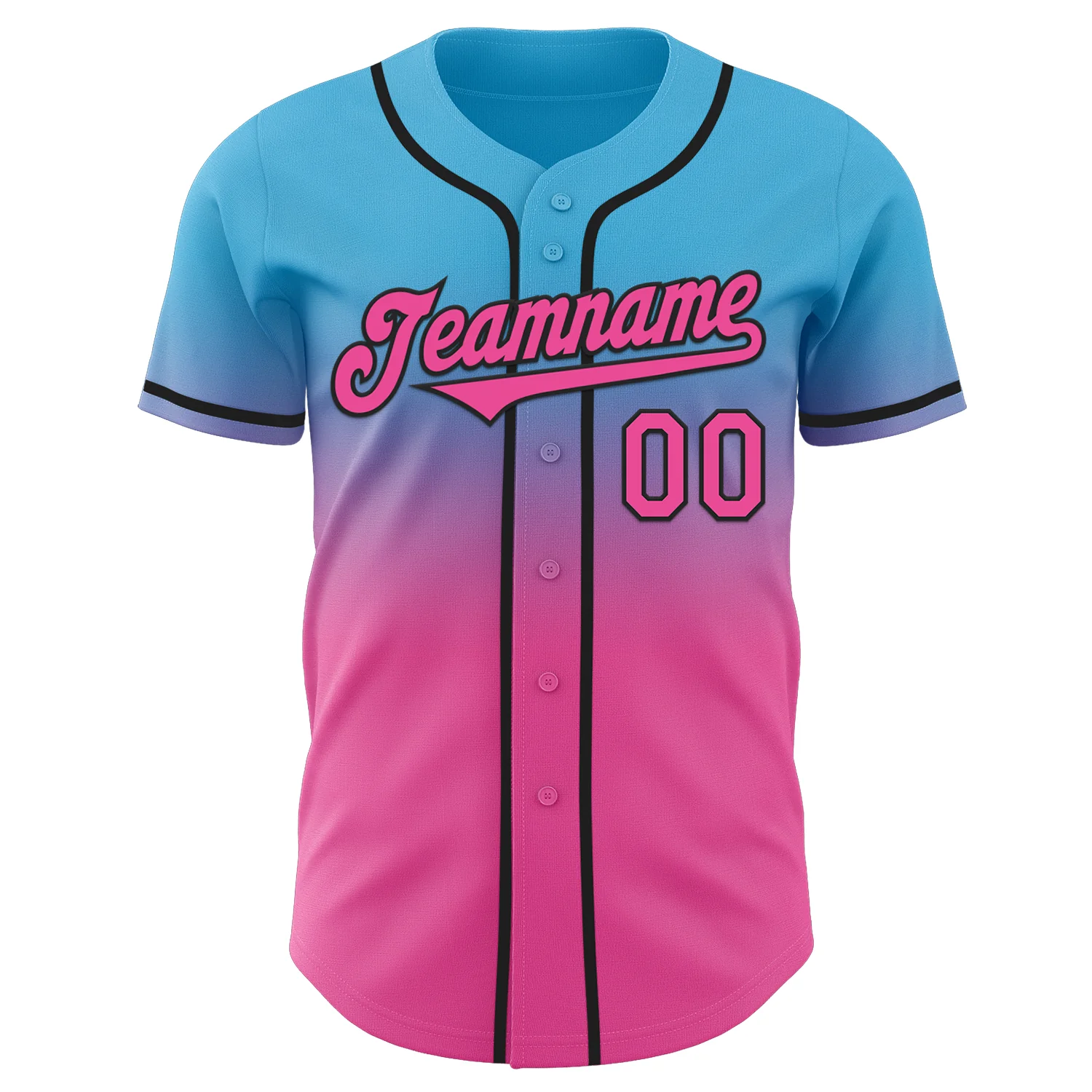 Custom Sky Blue Pink-Black Authentic Fade Fashion Baseball Jersey - Image 2