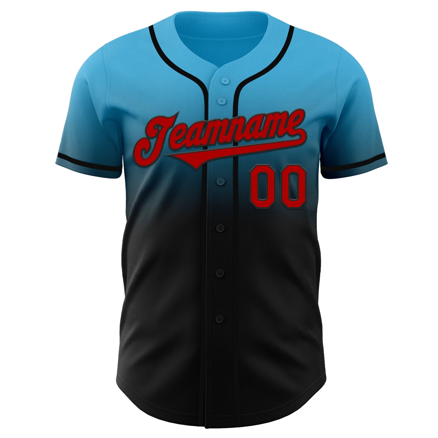 Custom Sky Blue Red-Black Authentic Fade Fashion Baseball Jersey - Image 2