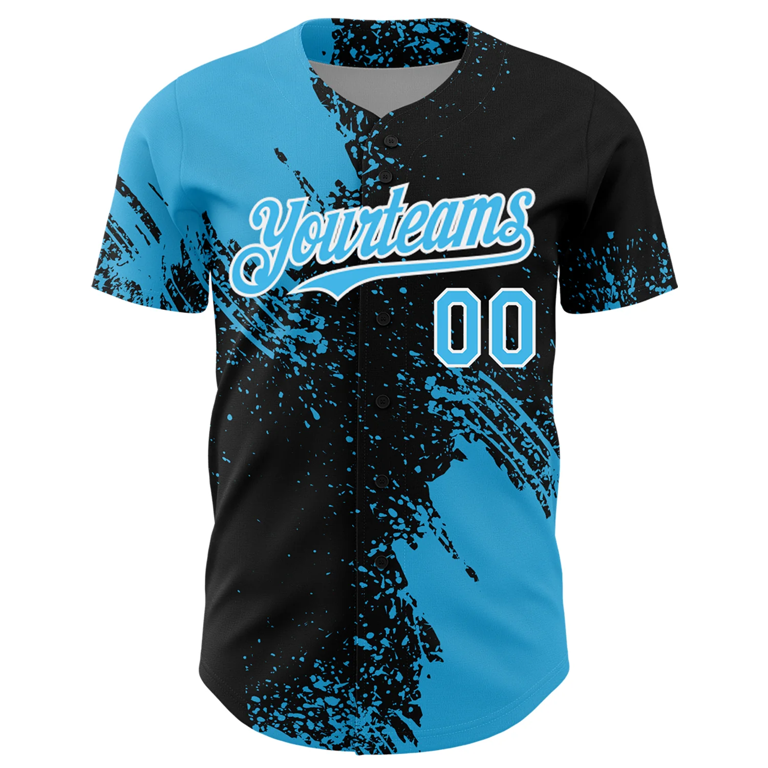 Custom Sky Blue Black-White 3D Pattern Design Abstract Brush Stroke Authentic Baseball Jersey - Image 2