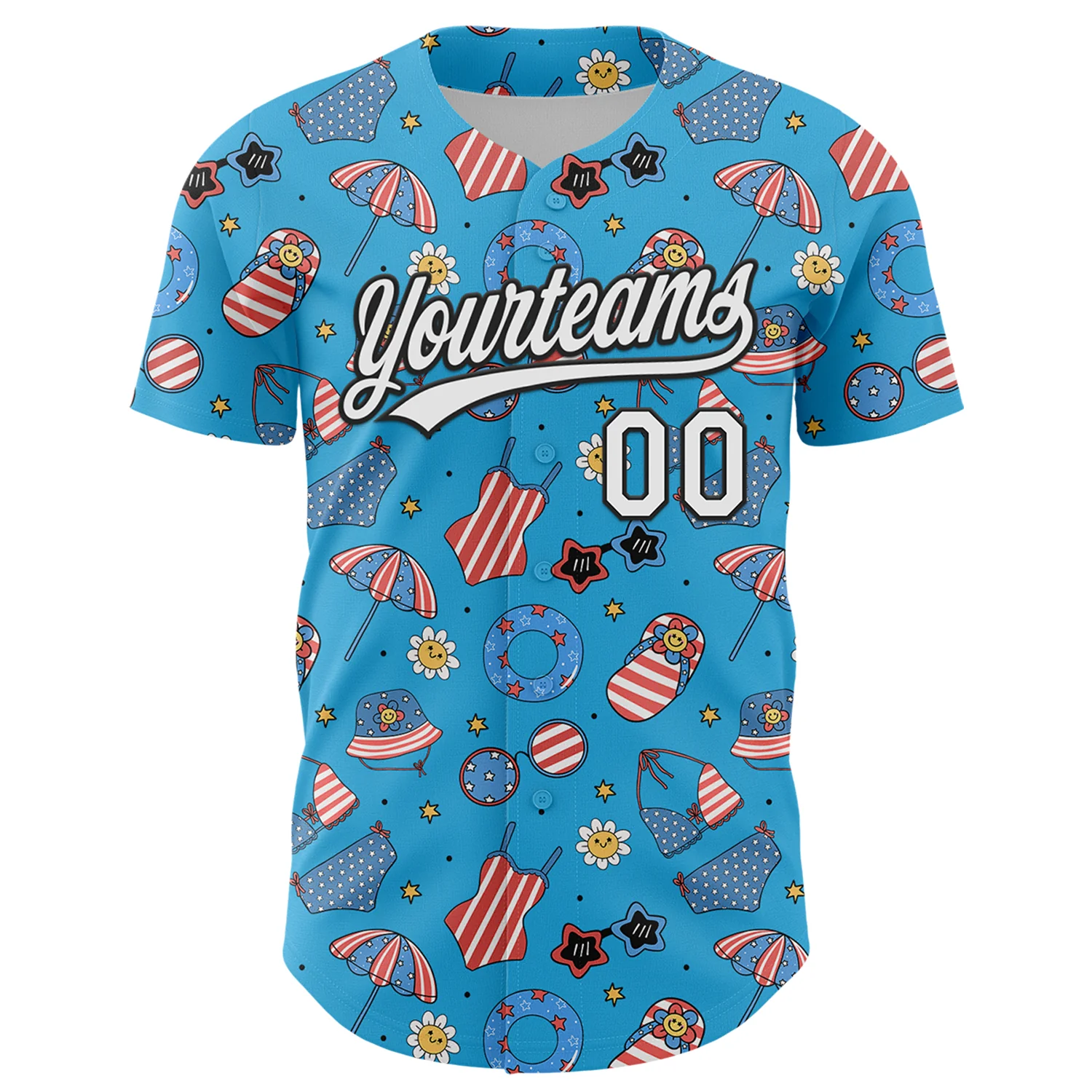 Custom Sky Blue White-Black 3D Hawaii Beach Authentic Baseball Jersey - Image 2