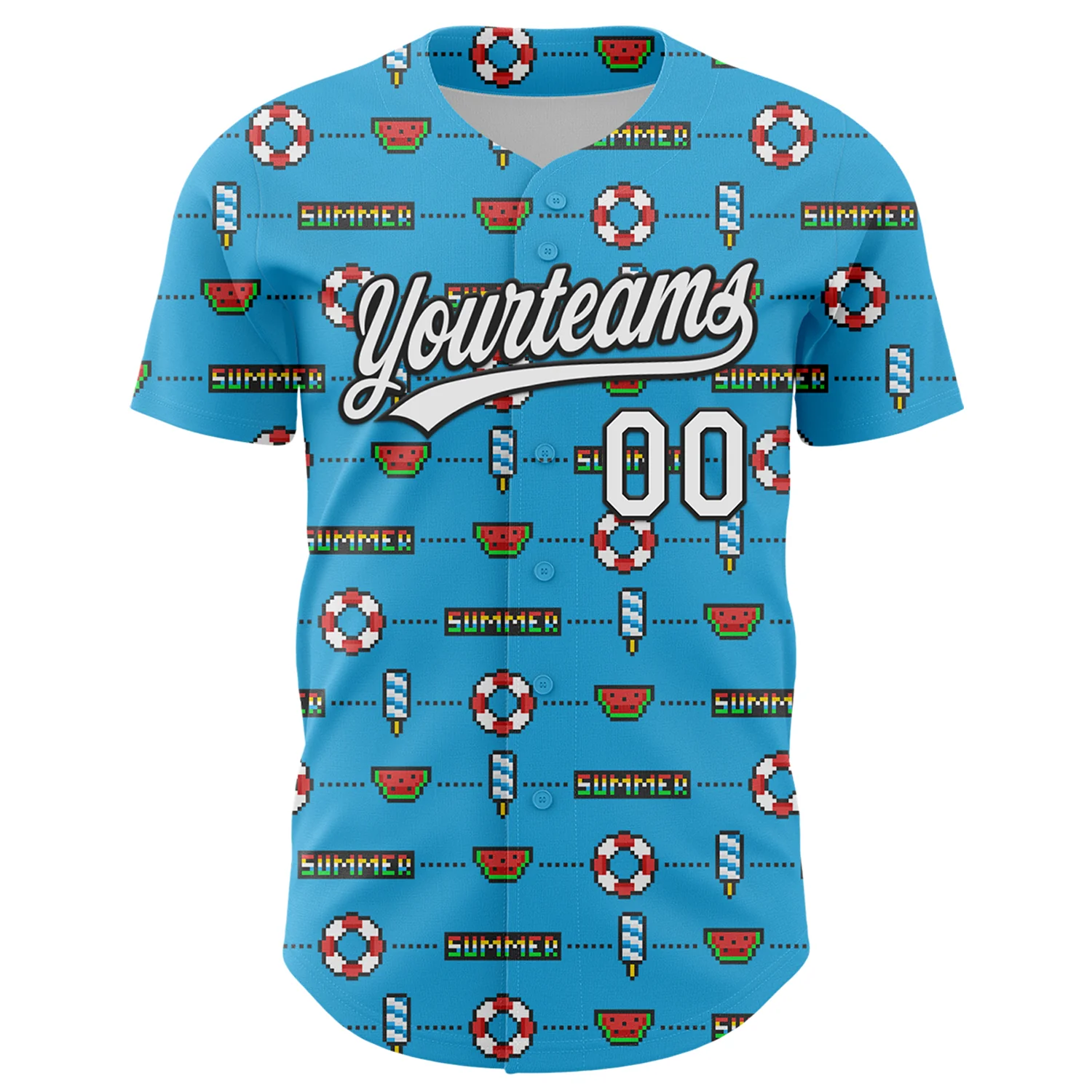 Custom Sky Blue White-Black 3D Hawaii Summer Fruit Watermelon Authentic Baseball Jersey - Image 2