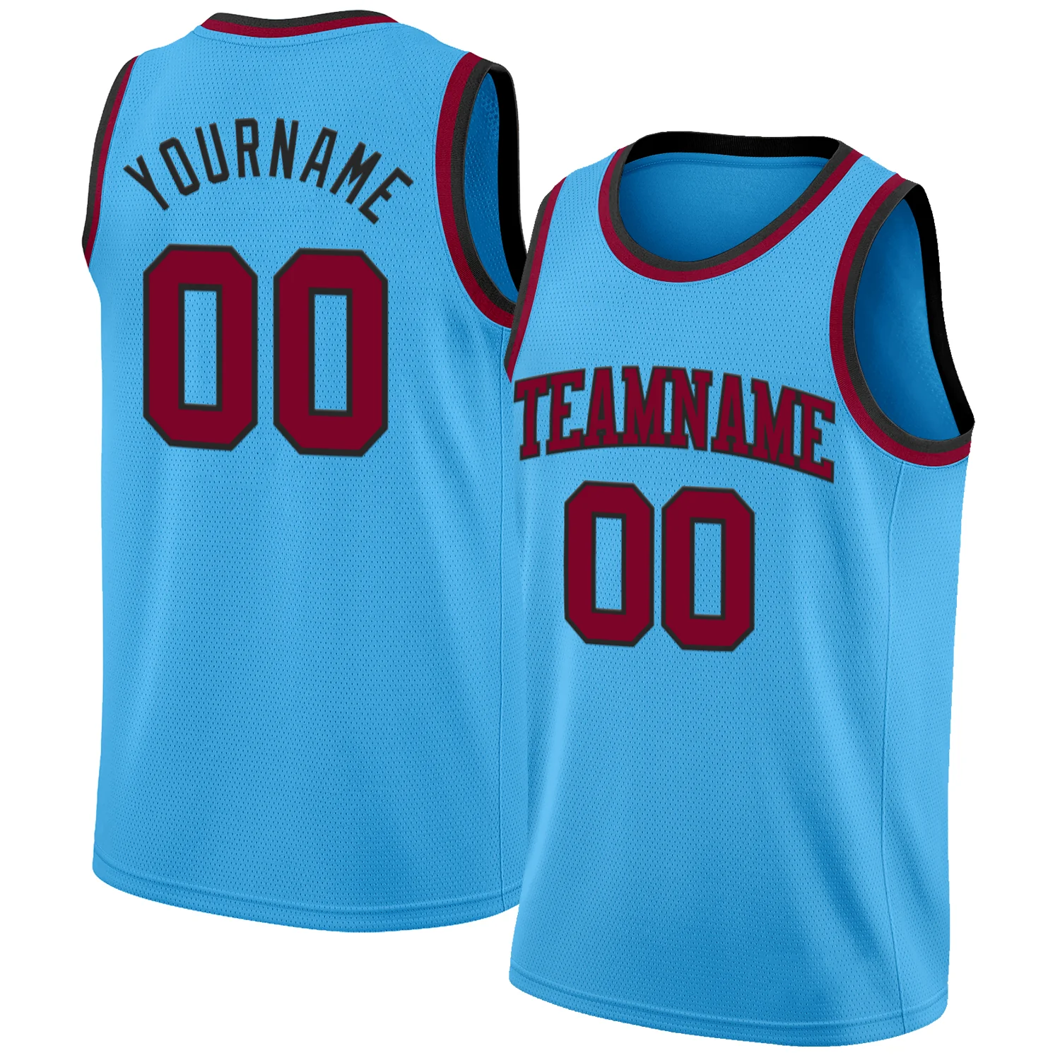 Custom Sky Blue Maroon-Black Authentic Basketball Jersey
